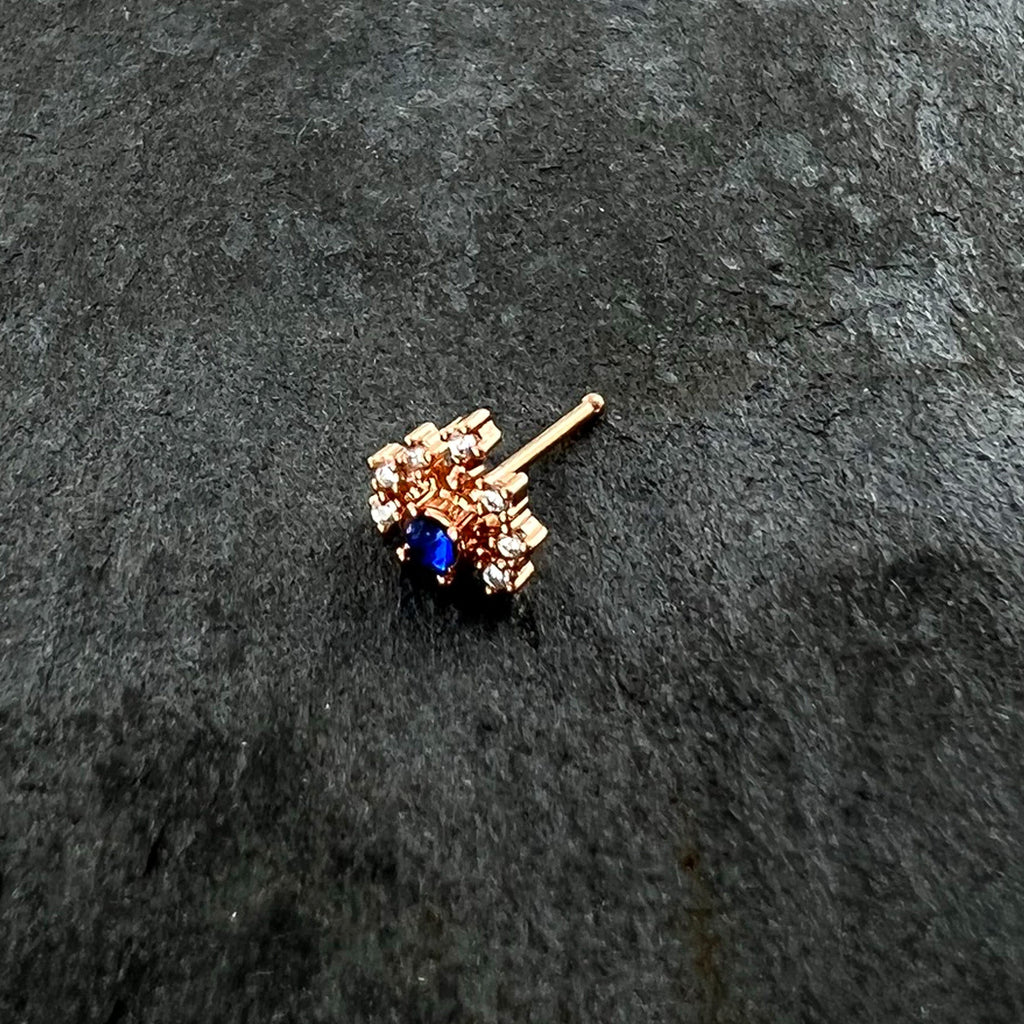 BodyCandy 20G 1/4 Blue Clear Gem Rose Gold Tone Glamour Flare Nose Bone — alternative angle