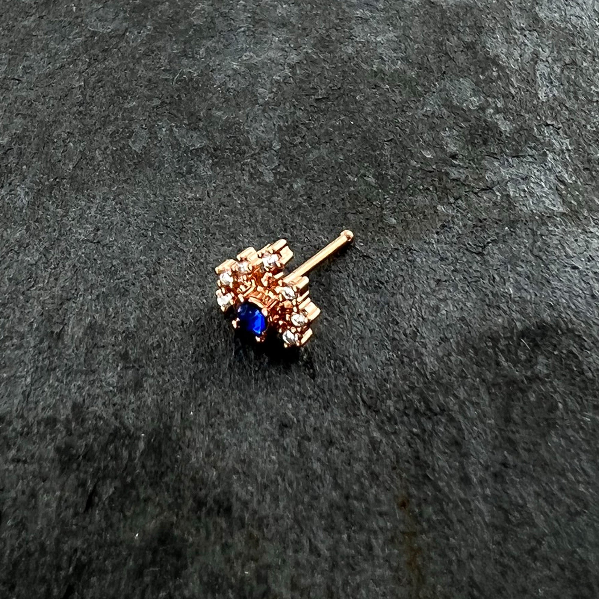 BodyCandy 20G 1/4 Blue Clear Gem Rose Gold Tone Glamour Flare Nose Bone — alternative angle