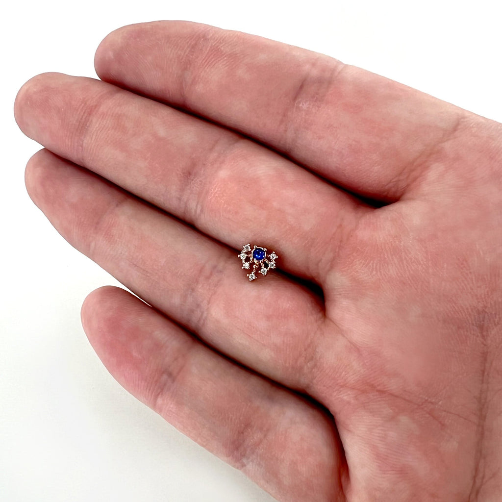 BodyCandy 20G 1/4 Blue Clear Gem Rose Gold Tone Glamour Flare Nose Bone — size reference
