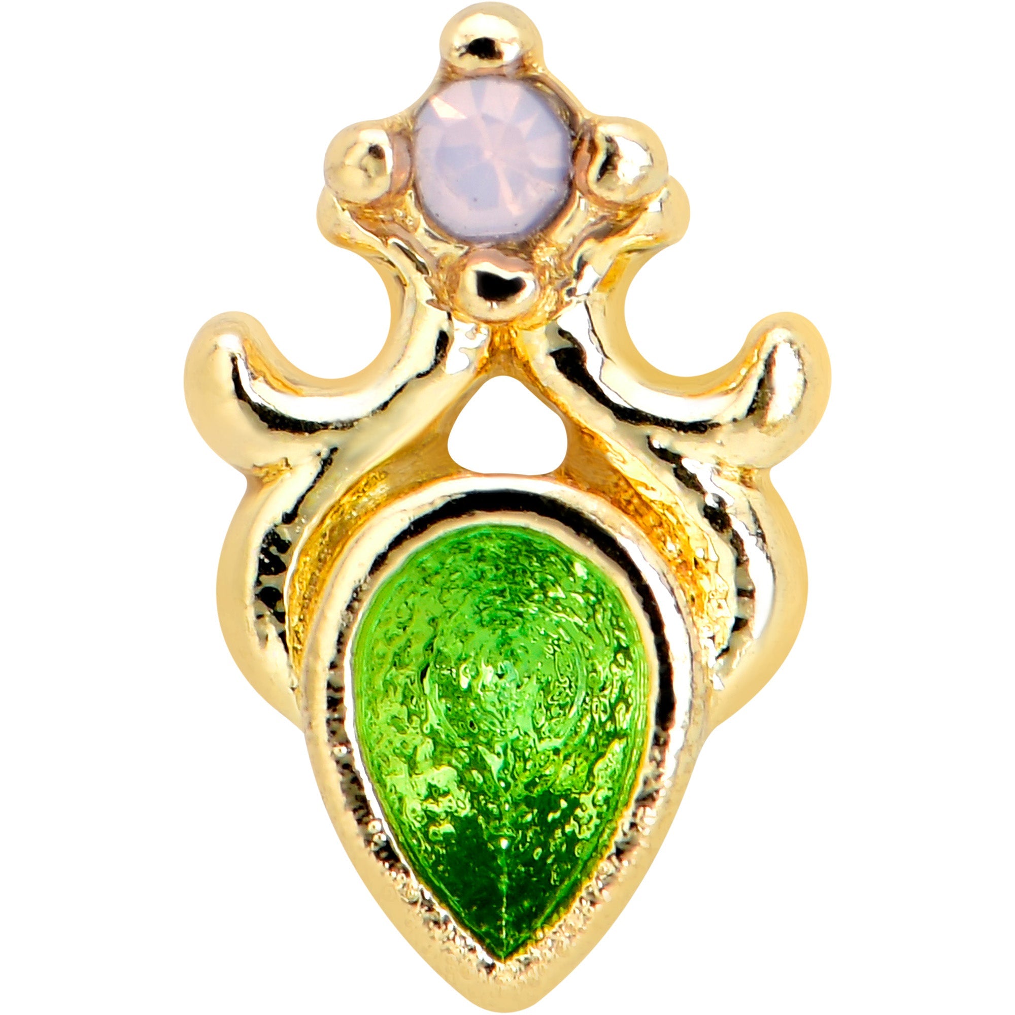 BodyCandy 20G 1/4 Green Gem Shades of Spring Golden Nose Bone — detail close-up