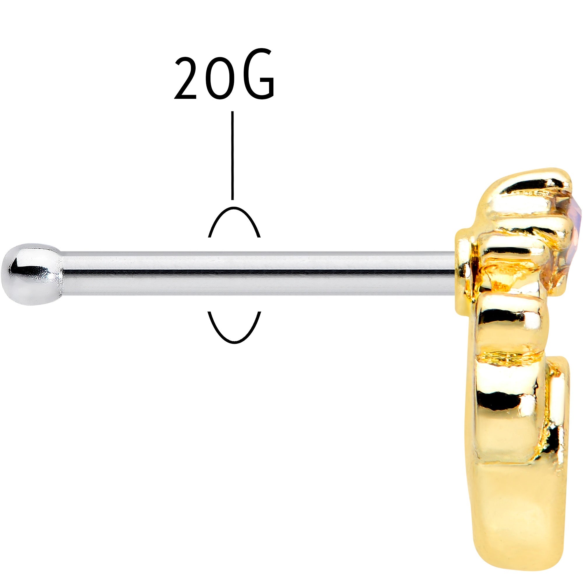 BodyCandy 20G 1/4 Green Gem Shades of Spring Golden Nose Bone — back view