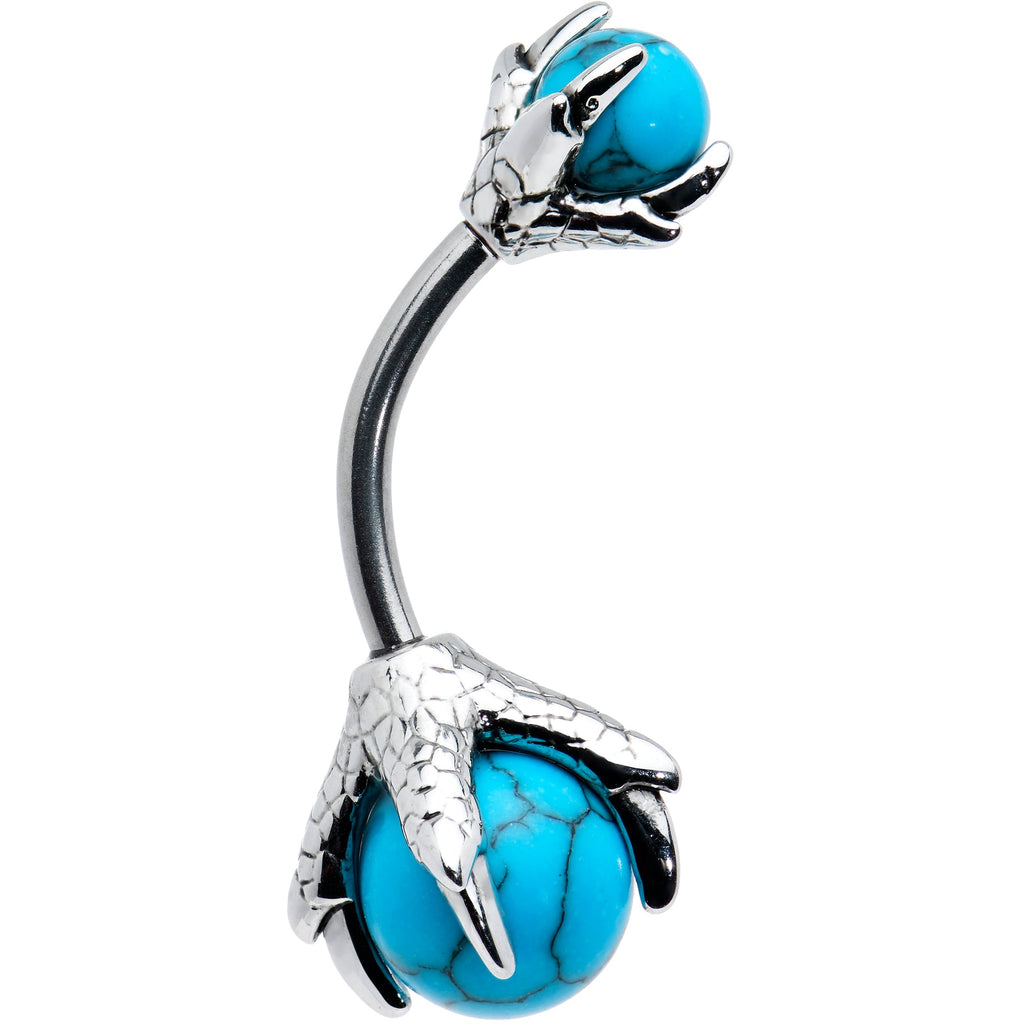 BodyCandy Blue Turquoise Skeleton Hand Halloween Double Mount Belly Ring — detail close-up