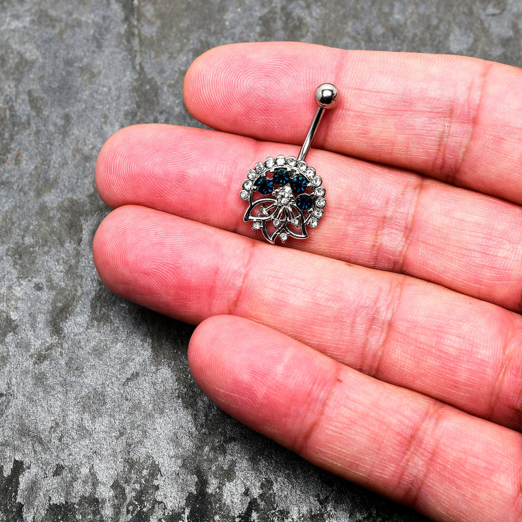 BodyCandy Clear Blue Gem Abstract Arch Belly Ring — detail close-up