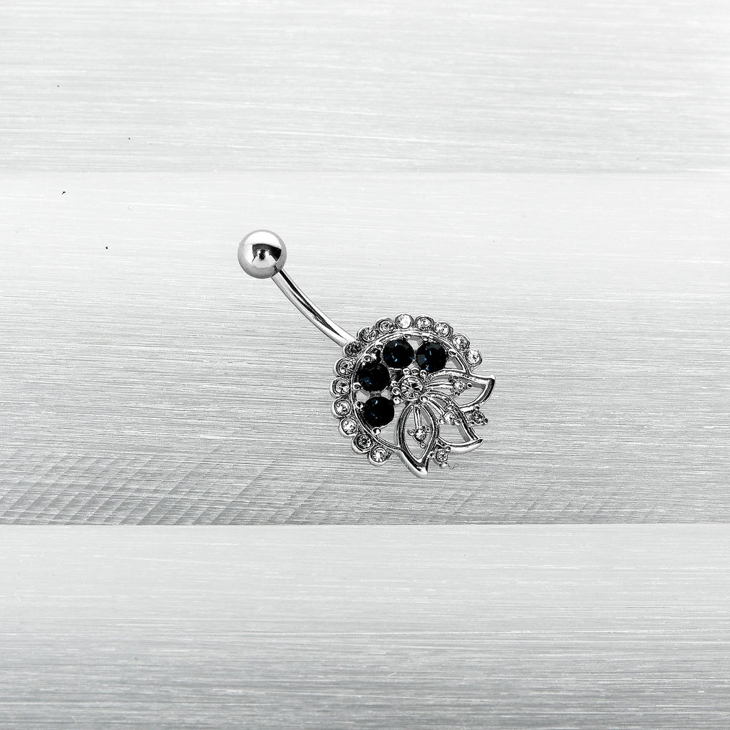 BodyCandy Clear Blue Gem Abstract Arch Belly Ring — side view