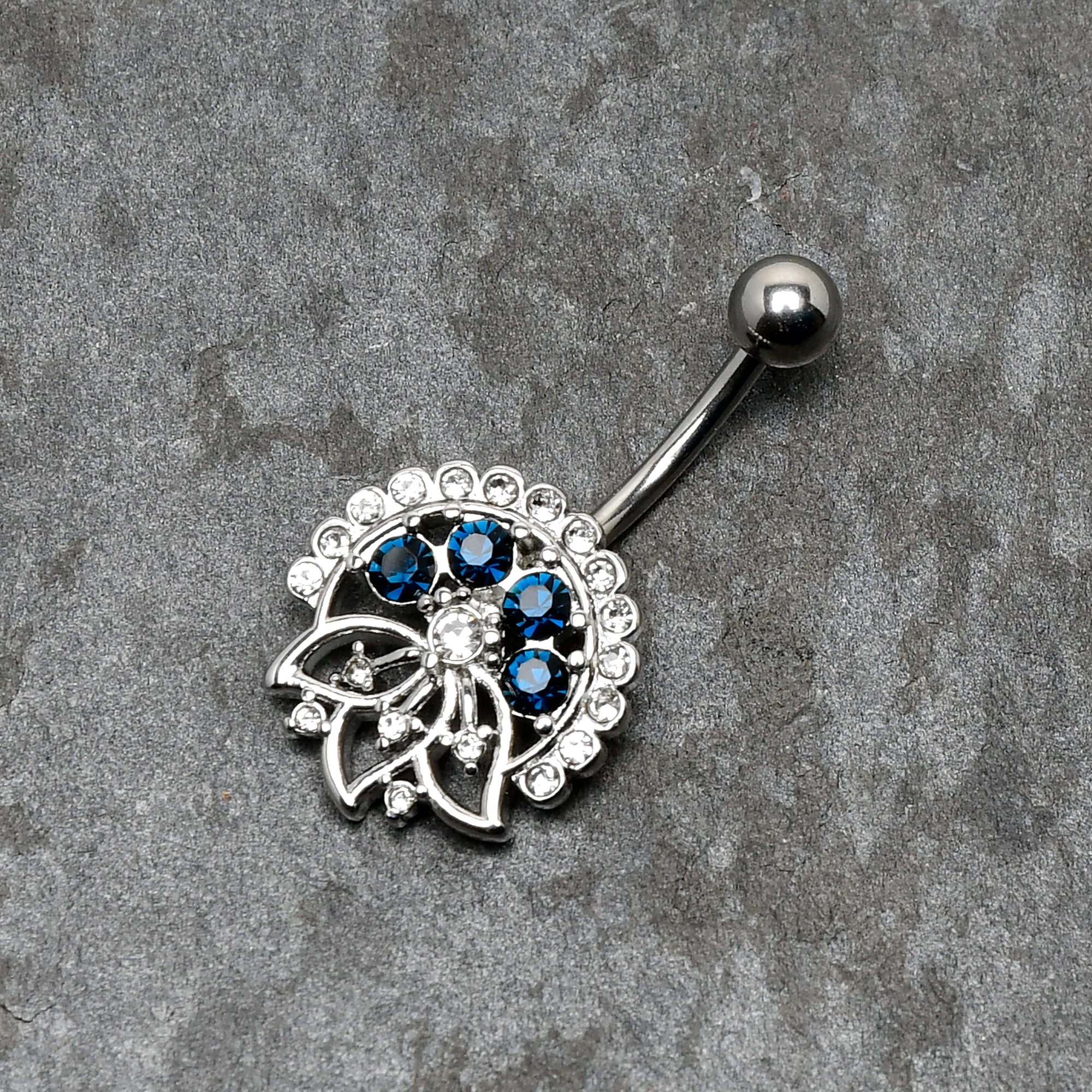BodyCandy Clear Blue Gem Abstract Arch Belly Ring — back view