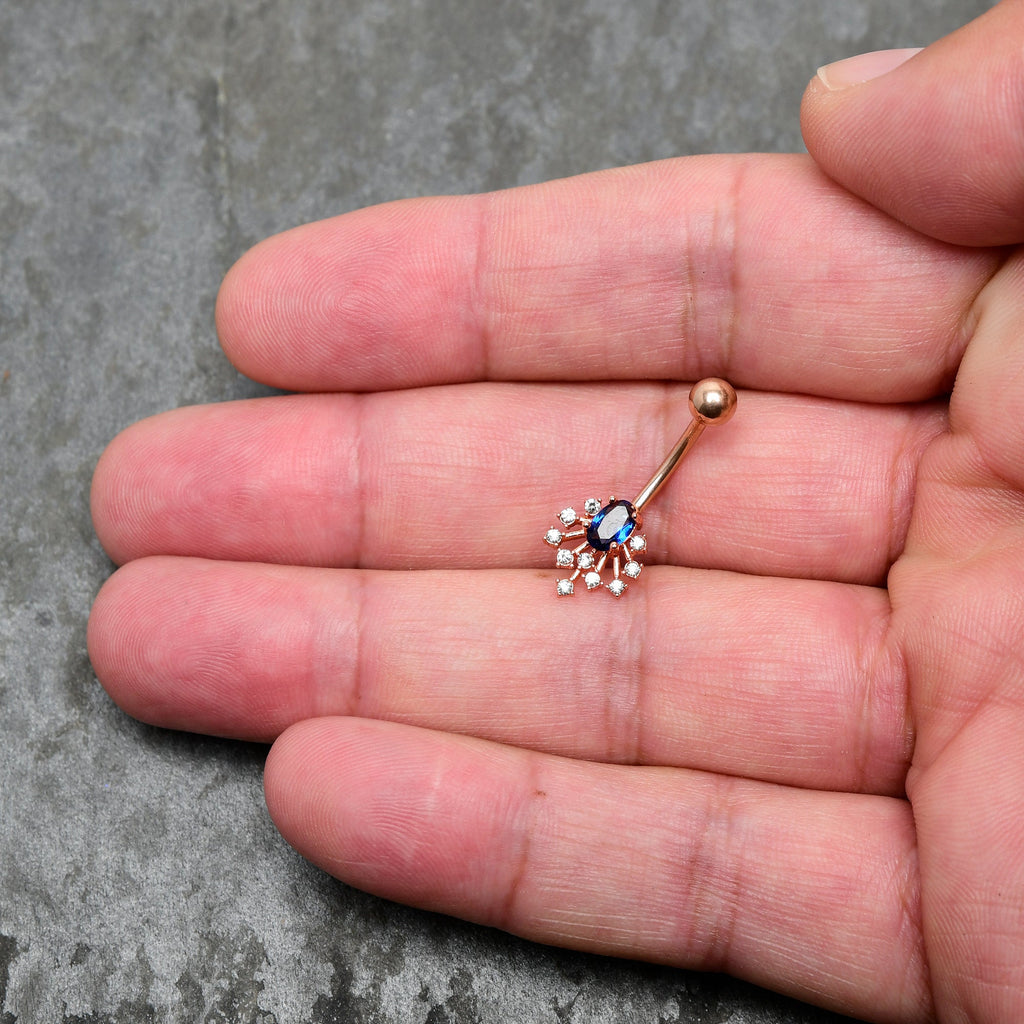 BodyCandy Clear Blue Gem Rose Gold Tone Glamour Flare Belly Ring — side view