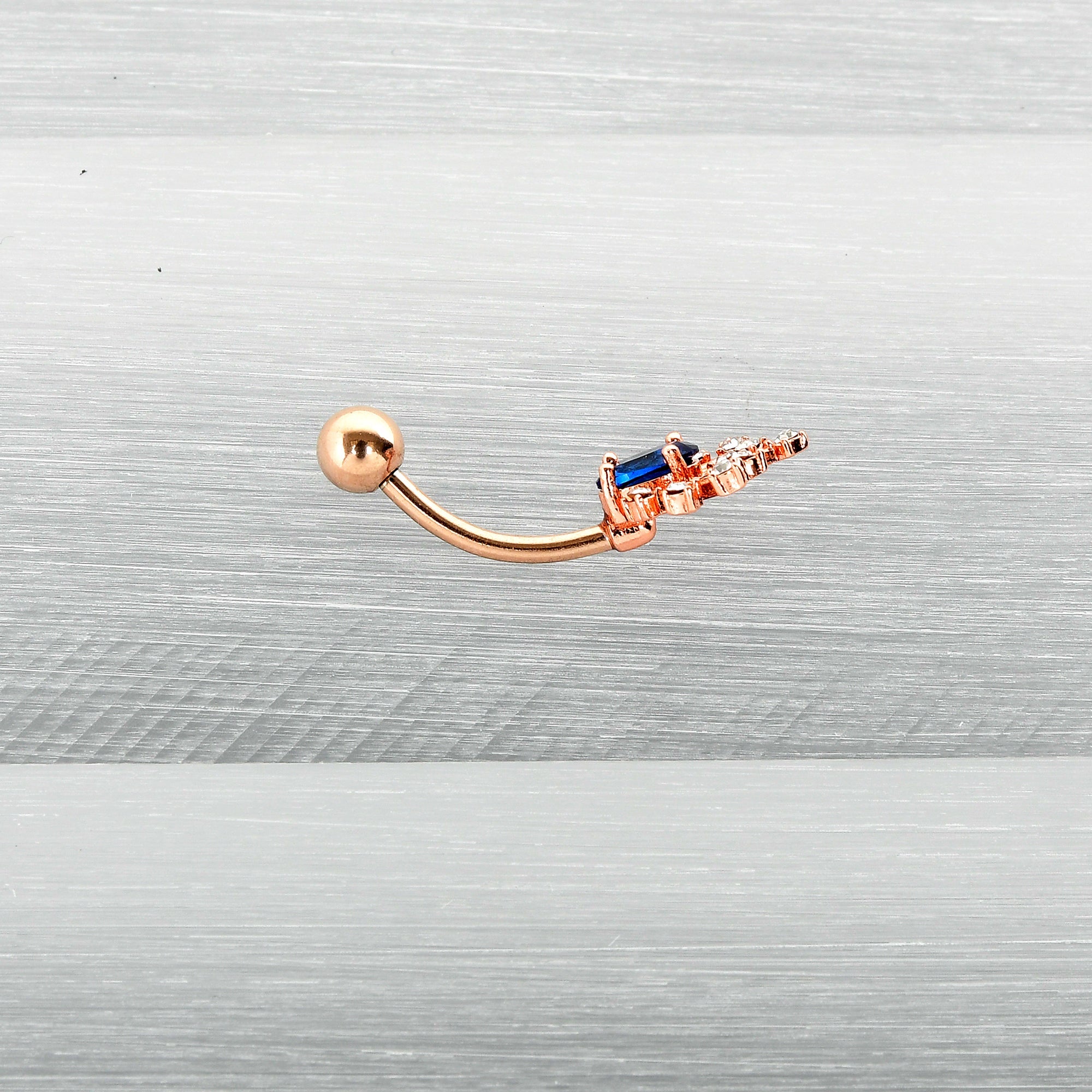 BodyCandy Clear Blue Gem Rose Gold Tone Glamour Flare Belly Ring — back view