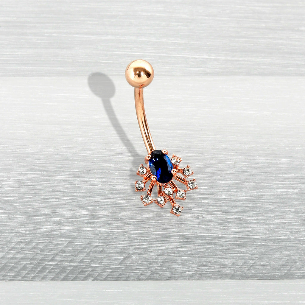 BodyCandy Clear Blue Gem Rose Gold Tone Glamour Flare Belly Ring — in-use photo