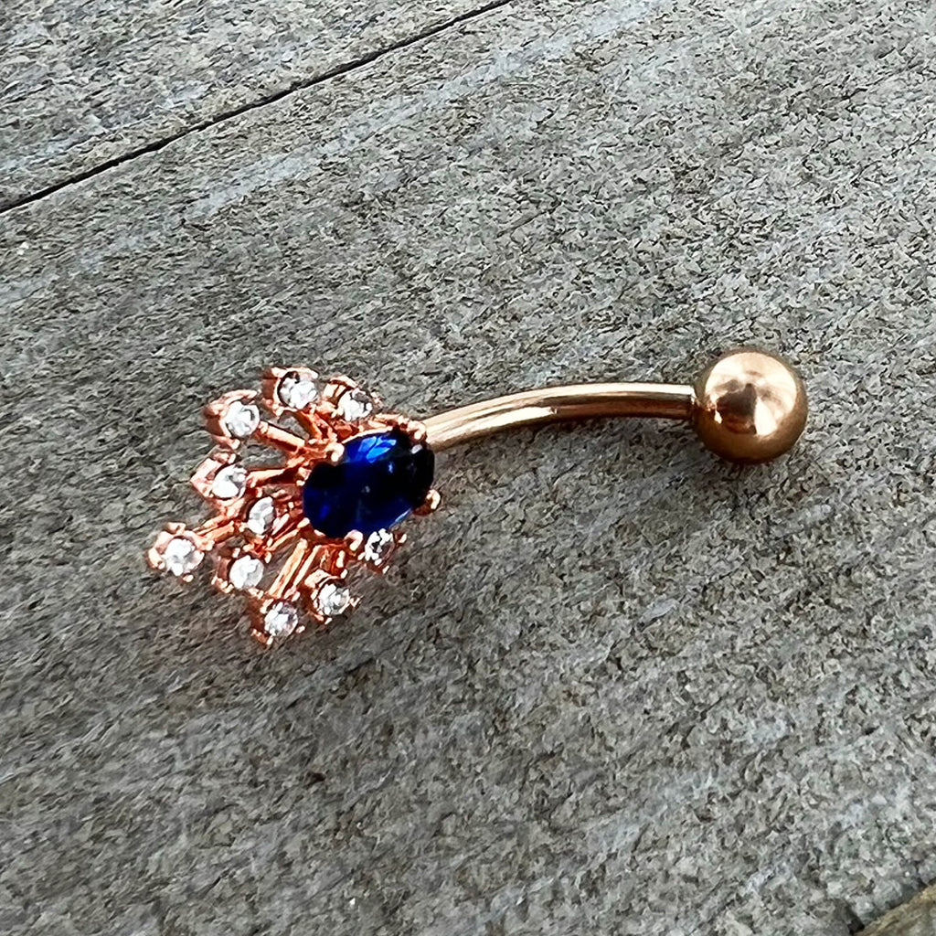 BodyCandy Clear Blue Gem Rose Gold Tone Glamour Flare Belly Ring — size reference