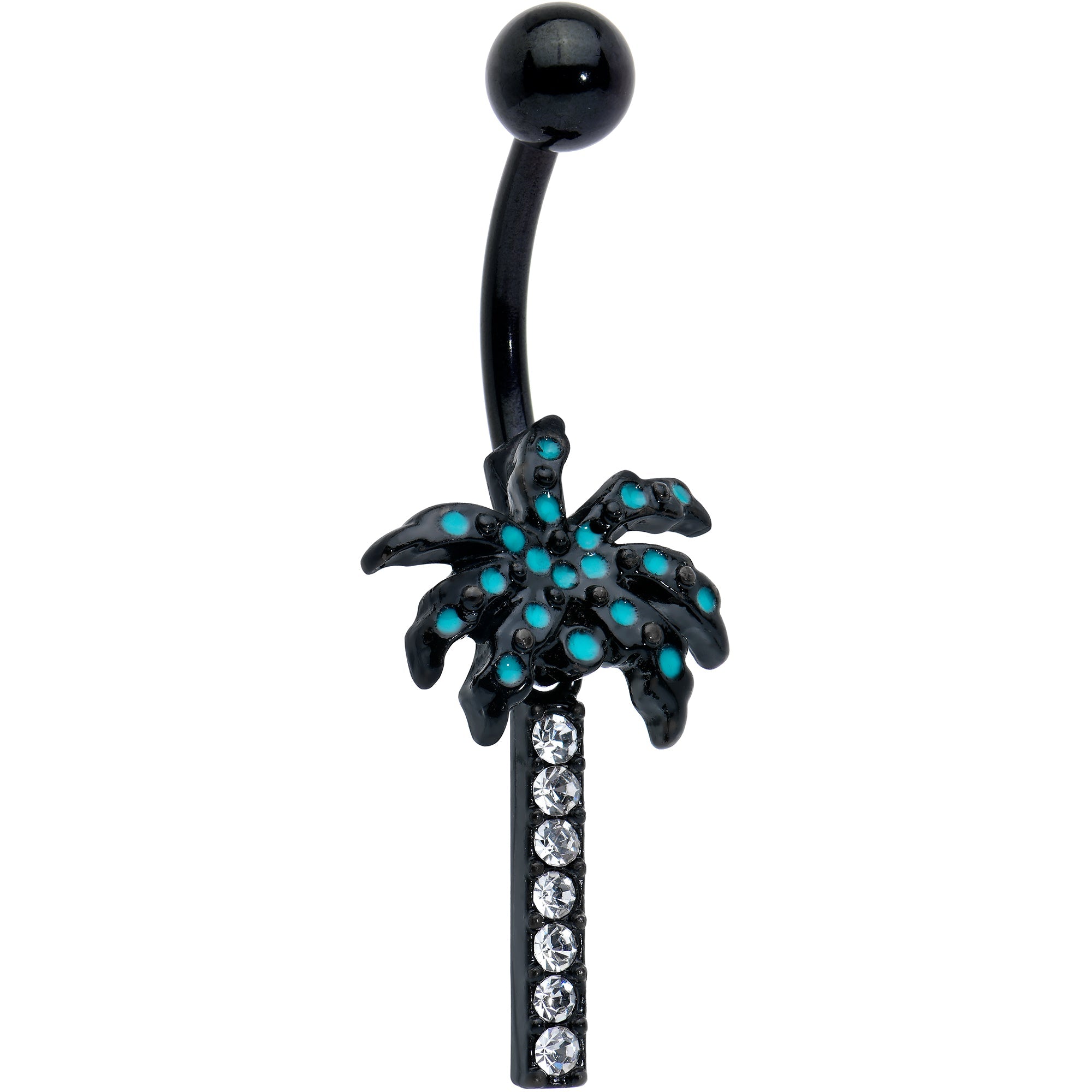 BodyCandy Clear Gem Black Night Palm Tree Dangle Belly Ring — main product shot