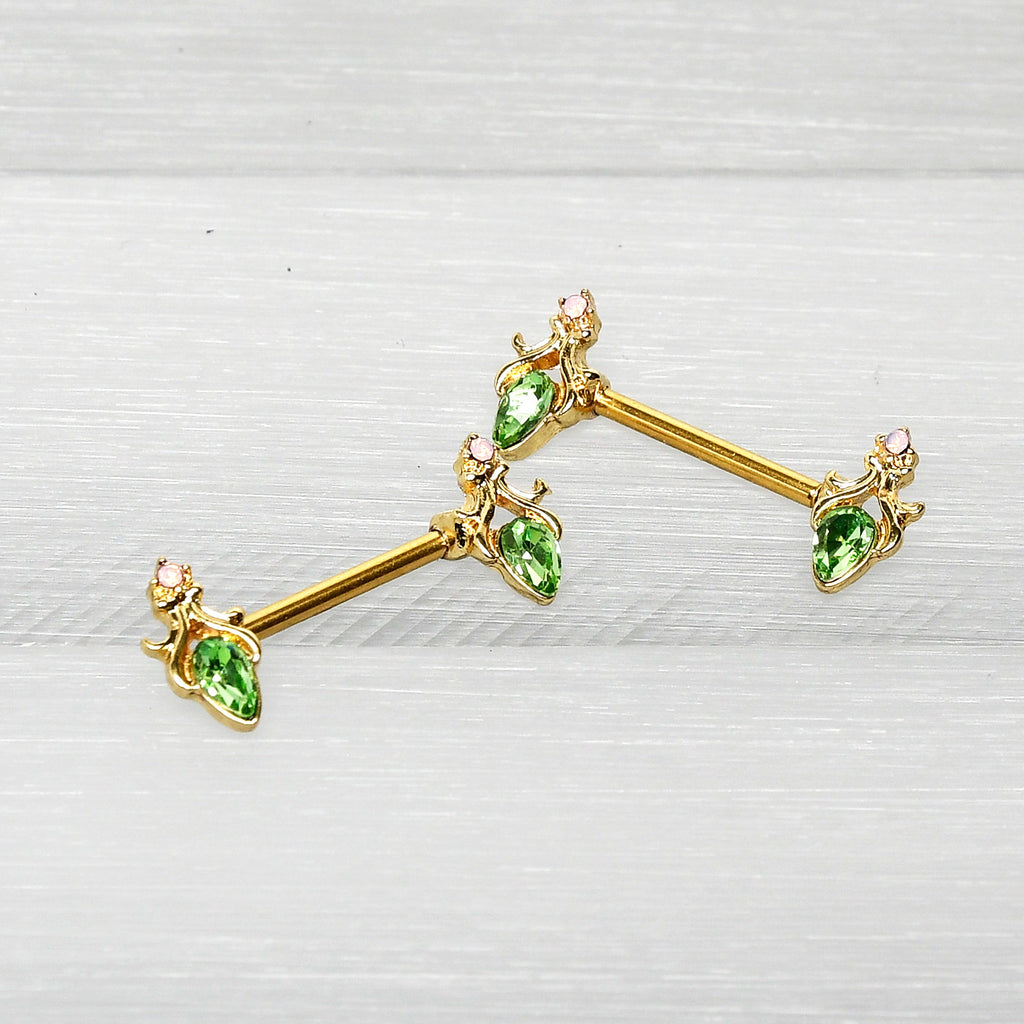 BodyCandy 14G 9/16 Green Gem Gold Hue Spring Shades Barbell Nipple Ring Set — size reference