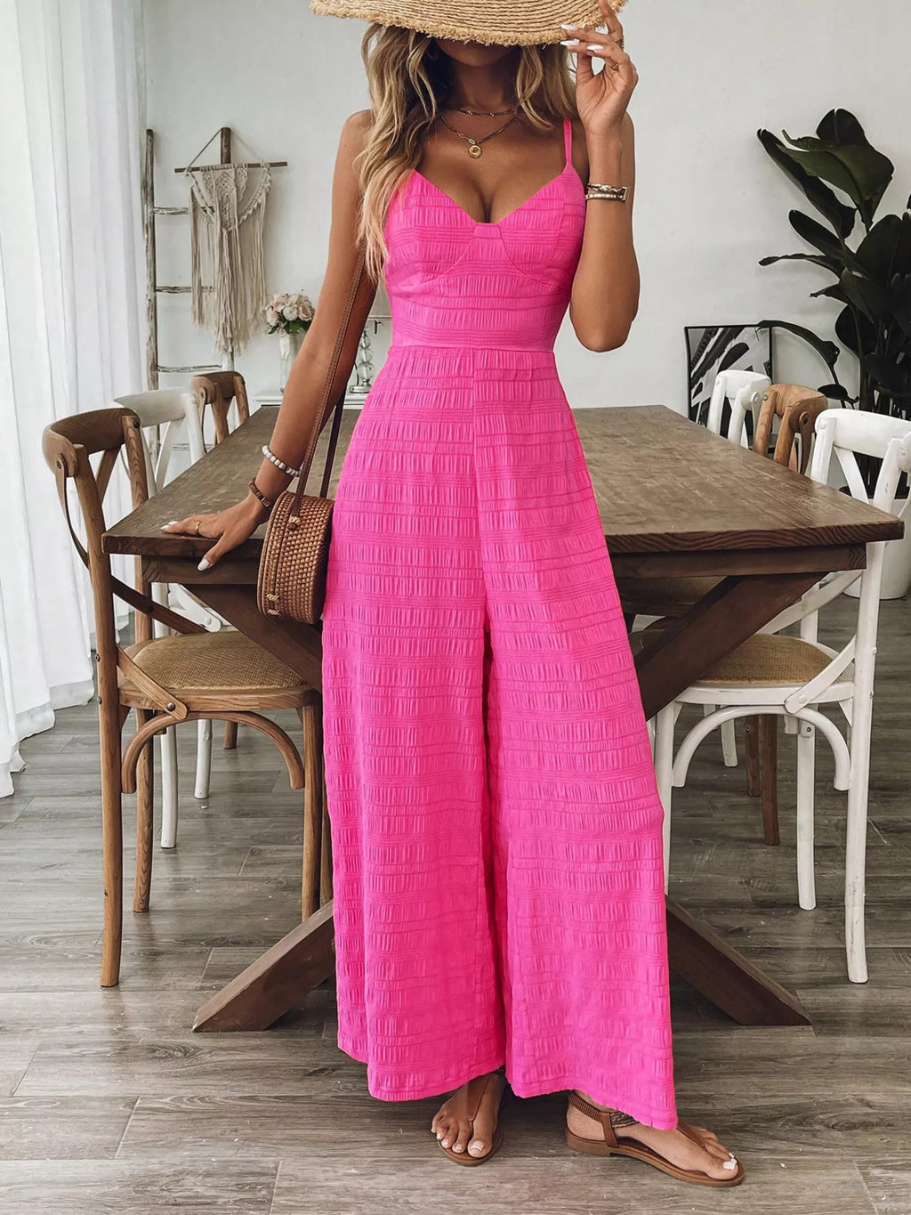 Bow Back Sleeveless Wide Leg Jumpsuit