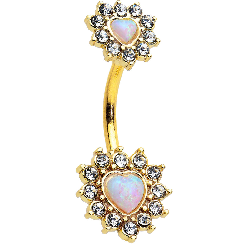 BodyCandy White Synthetic Opal Gold Tone Heart Sun Double Mount Belly Ring — main product shot