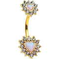 BodyCandy White Synthetic Opal Gold Tone Heart Sun Double Mount Belly Ring — main product shot