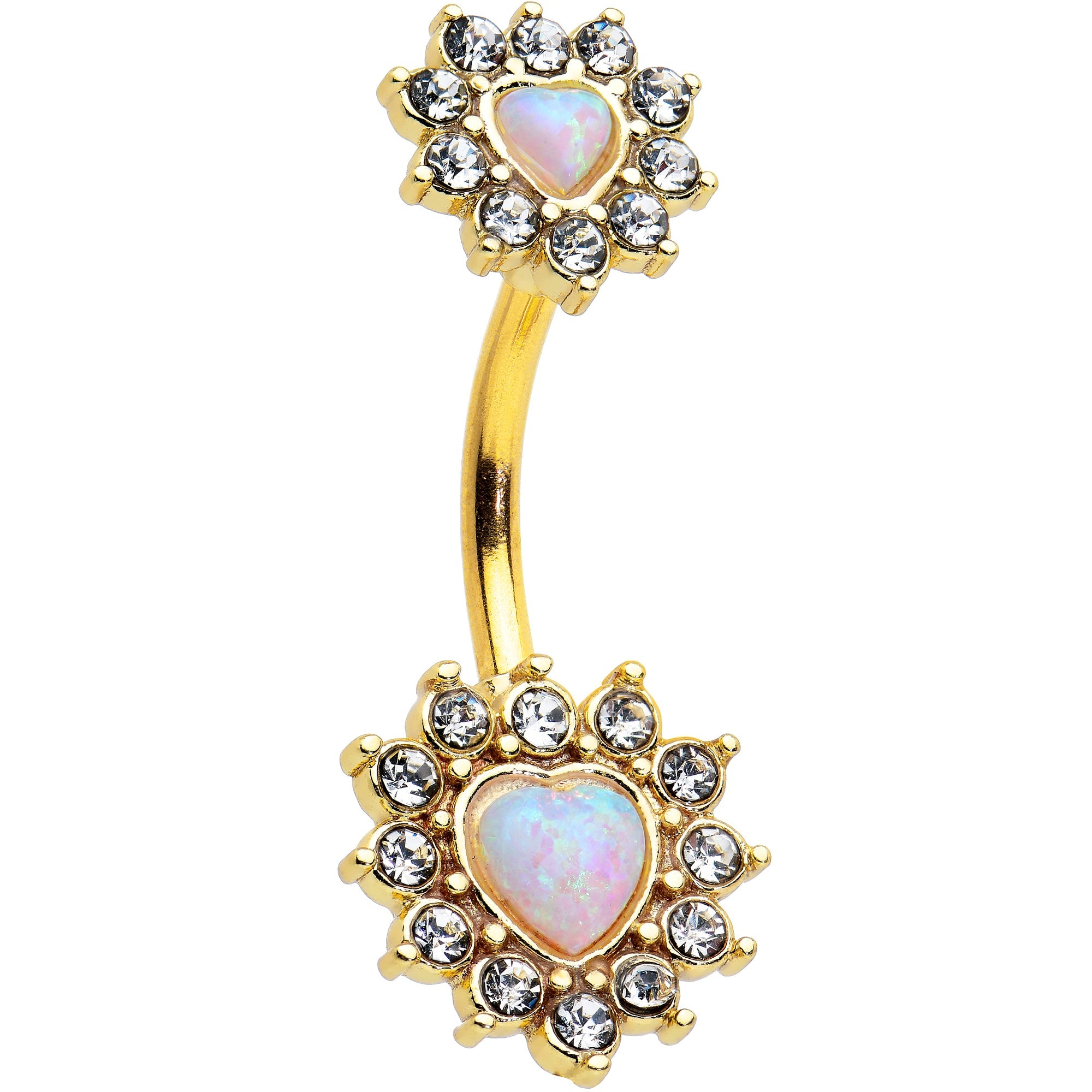 BodyCandy White Synthetic Opal Gold Tone Heart Sun Double Mount Belly Ring — main product shot