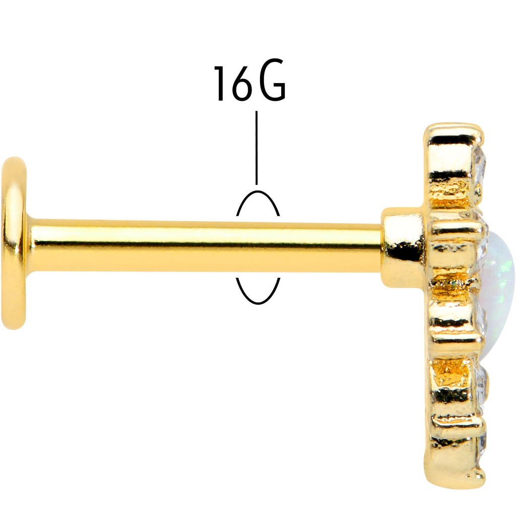 BodyCandy 16G 5/16 White Faux Opal Gold Tone Sun Heart Labret Monroe Tragus — back view