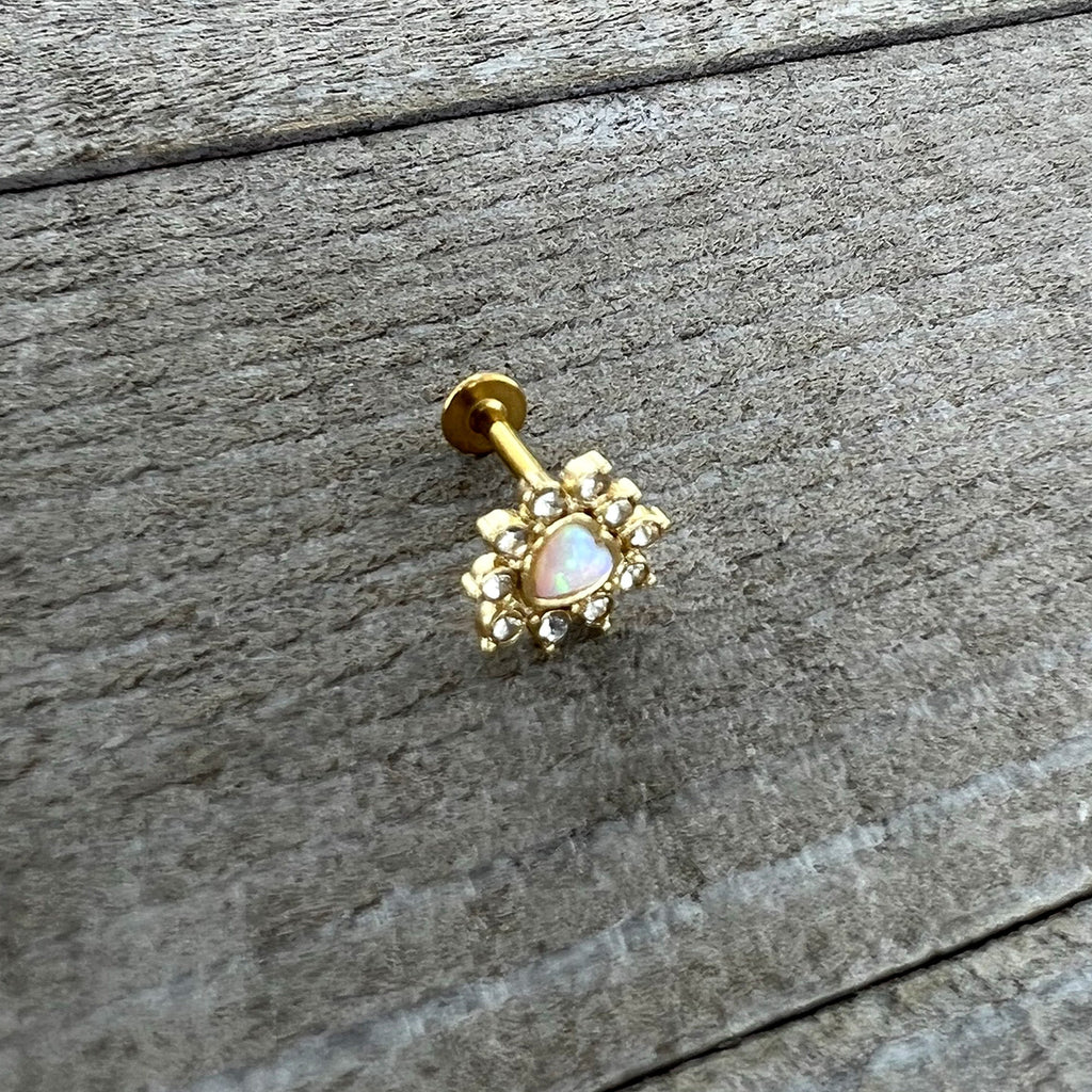 BodyCandy 16G 5/16 White Faux Opal Gold Tone Sun Heart Labret Monroe Tragus — alternative angle