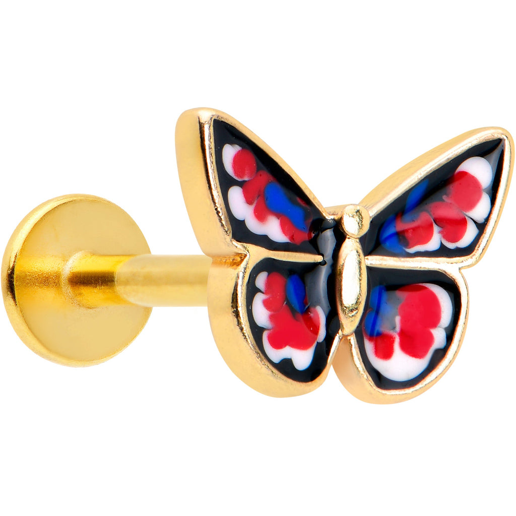 BodyCandy 16G 5/16 Gold Tone Red White Blue Butterfly Labret Monroe Tragus — main product shot
