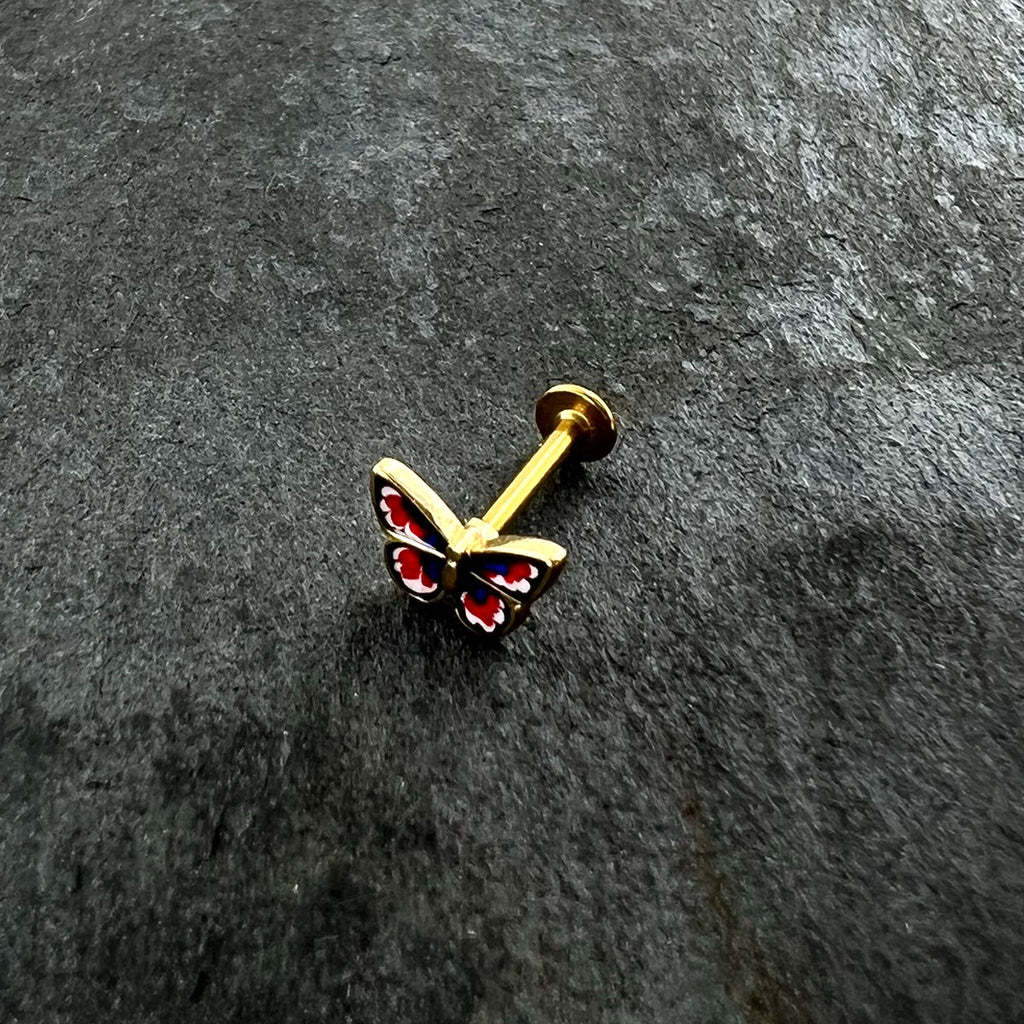 BodyCandy 16G 5/16 Gold Tone Red White Blue Butterfly Labret Monroe Tragus — alternative angle