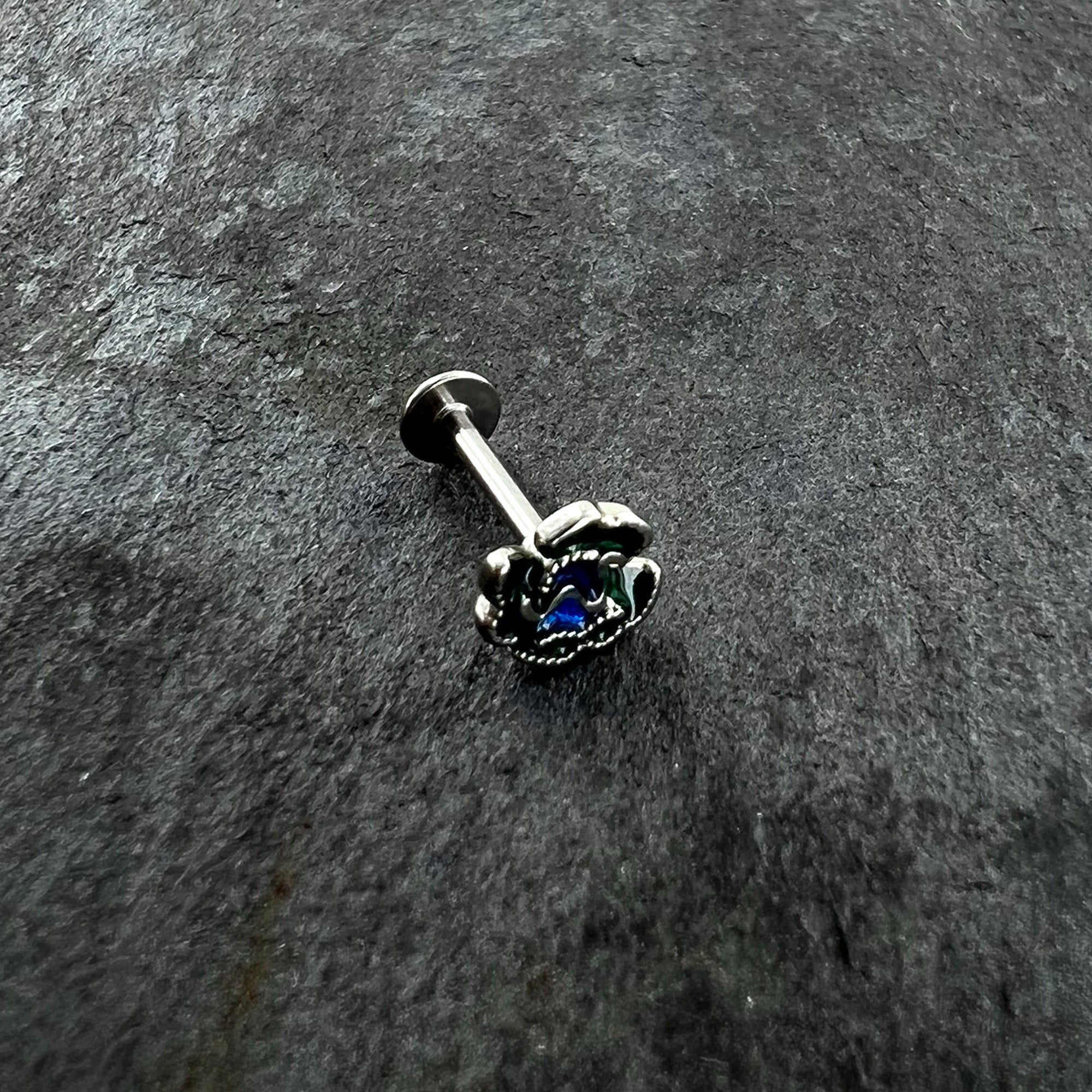 BodyCandy 16G 5/16 Spring Flower Green Blue Labret Monroe Tragus — alternative angle
