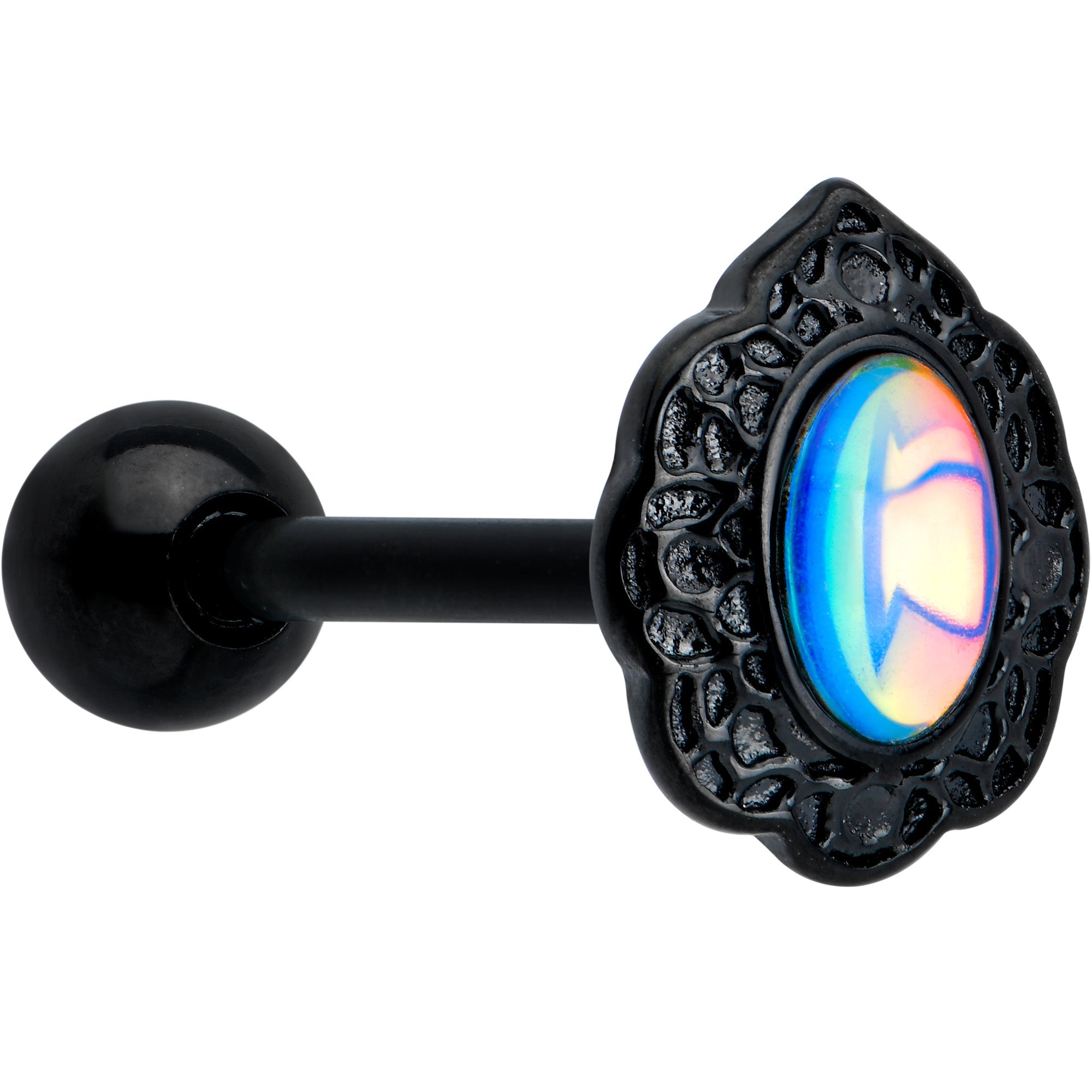 BodyCandy White Tourmaline Black Filigree Fairy Tale Barbell Tongue Ring — main product shot