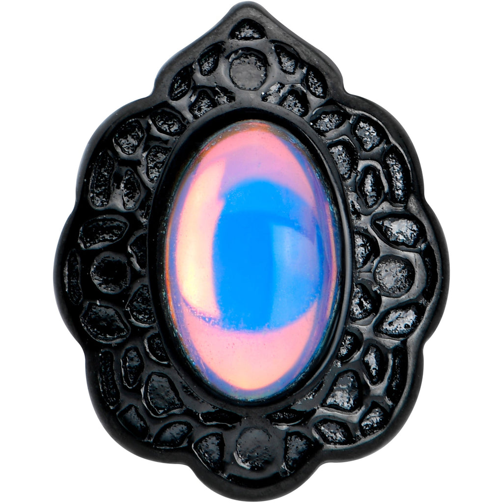 BodyCandy White Tourmaline Black Filigree Fairy Tale Barbell Tongue Ring — detail close-up