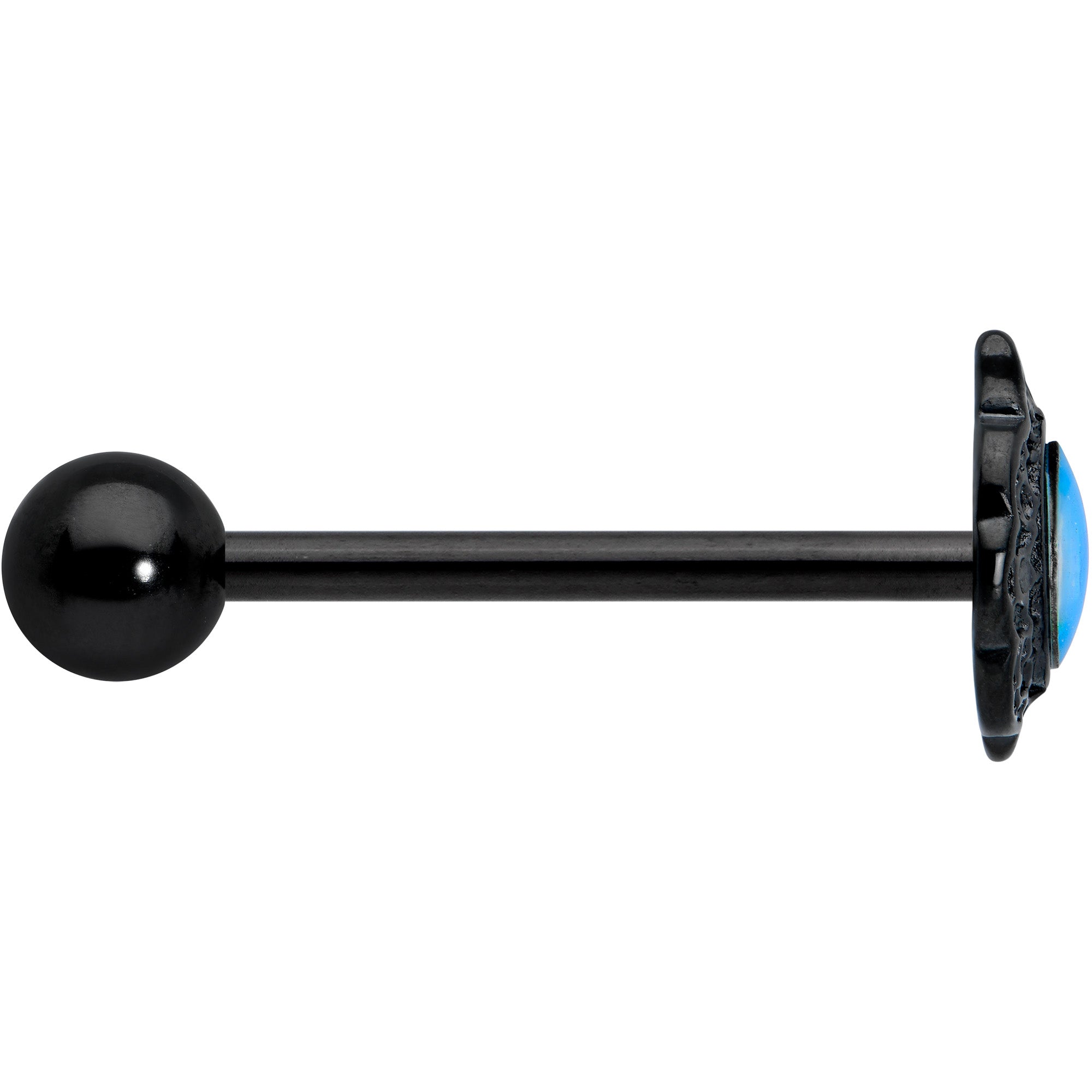 BodyCandy White Tourmaline Black Filigree Fairy Tale Barbell Tongue Ring — lifestyle context