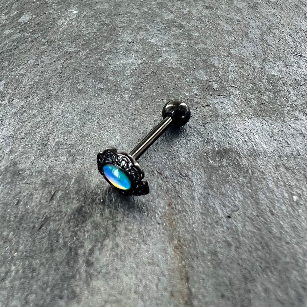 BodyCandy White Tourmaline Black Filigree Fairy Tale Barbell Tongue Ring — alternative angle
