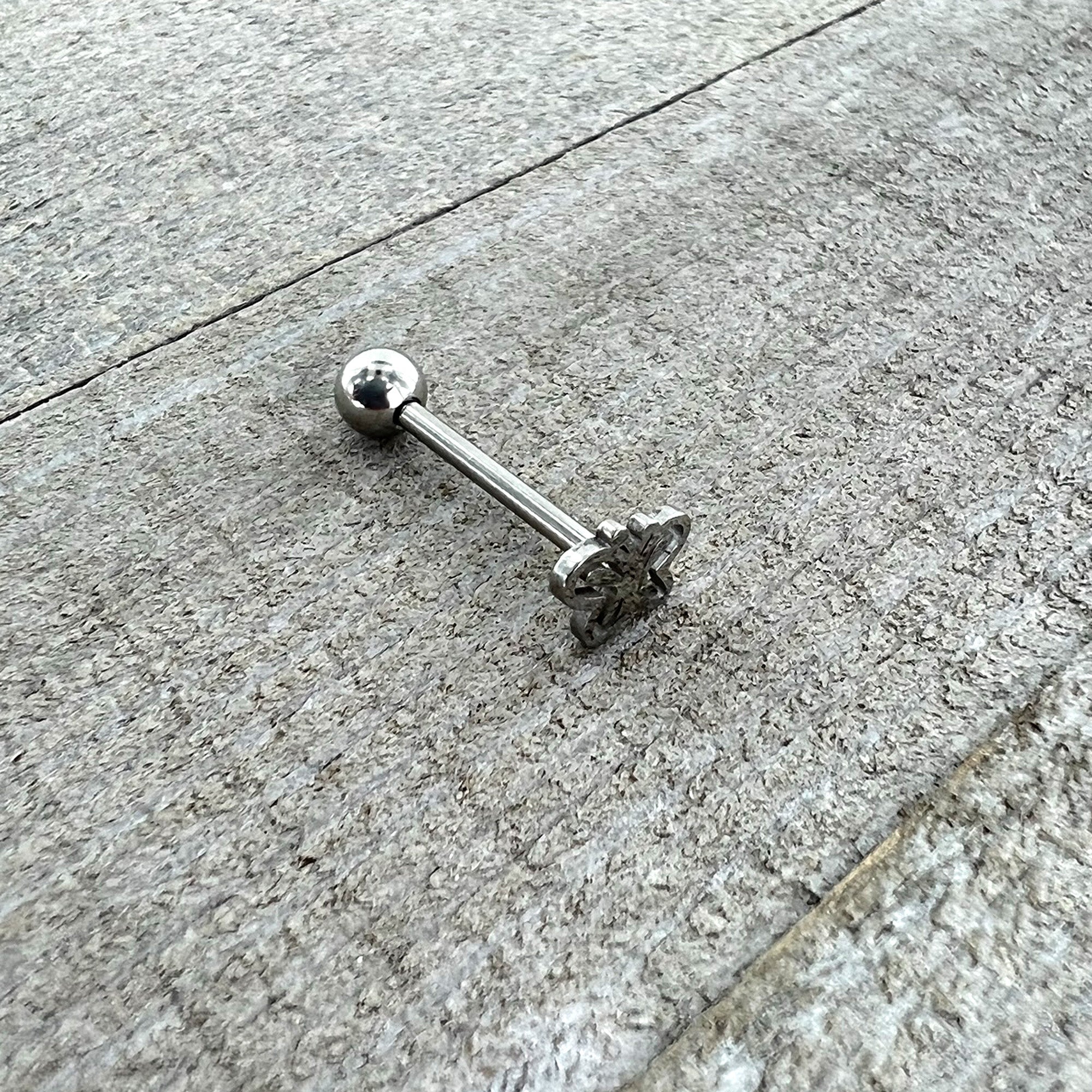 BodyCandy Simply Elegant Butterfly Barbell Tongue Ring — in-use photo