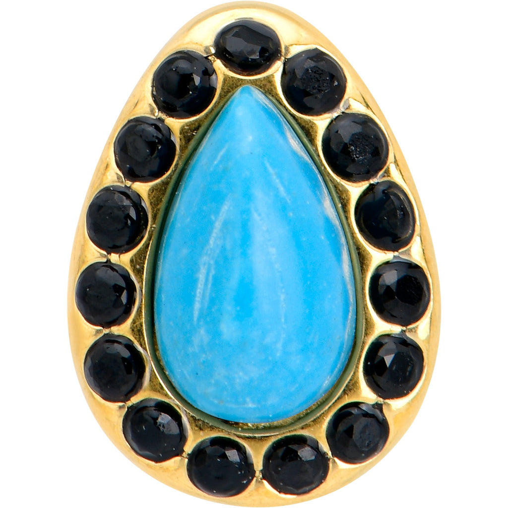 BodyCandy Gold Tone Southwestern Style Blue Drop Barbell Tongue Ring — detail close-up