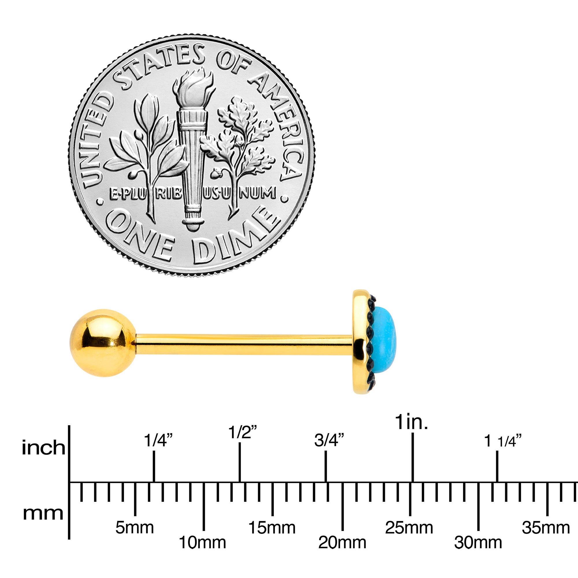 BodyCandy Gold Tone Southwestern Style Blue Drop Barbell Tongue Ring — side view