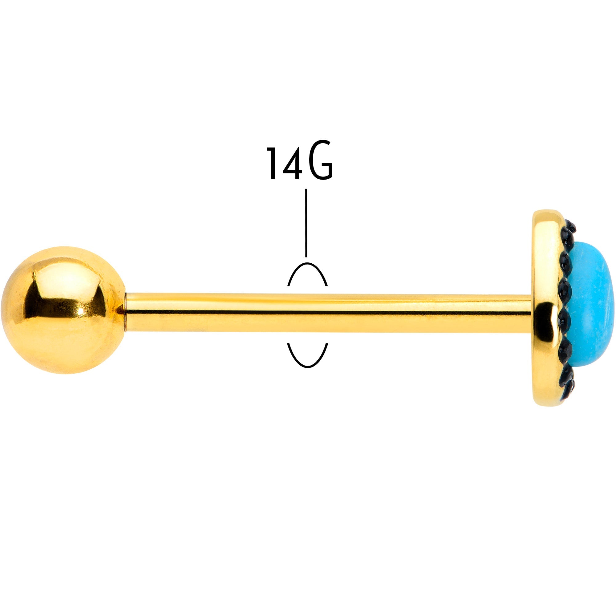 BodyCandy Gold Tone Southwestern Style Blue Drop Barbell Tongue Ring — back view