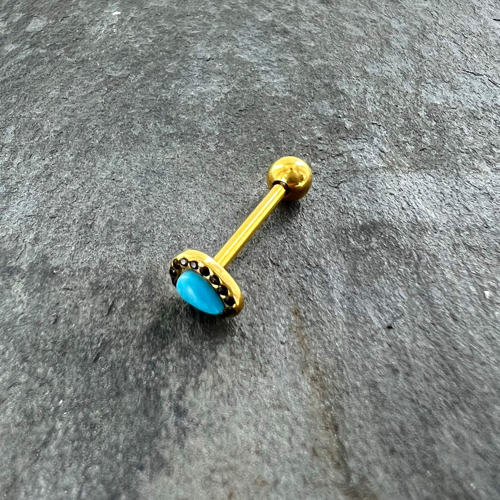 BodyCandy Gold Tone Southwestern Style Blue Drop Barbell Tongue Ring — alternative angle
