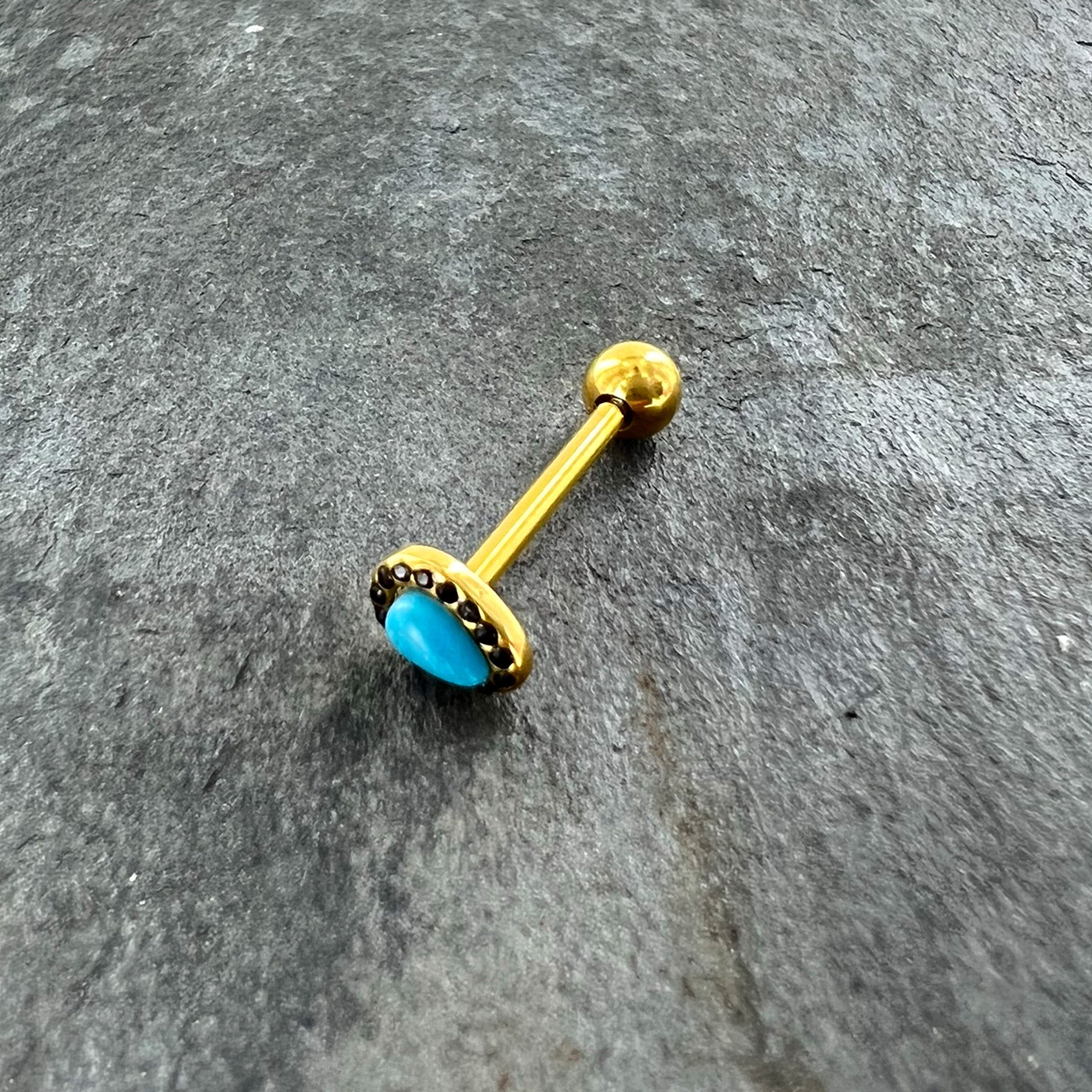 BodyCandy Gold Tone Southwestern Style Blue Drop Barbell Tongue Ring — alternative angle