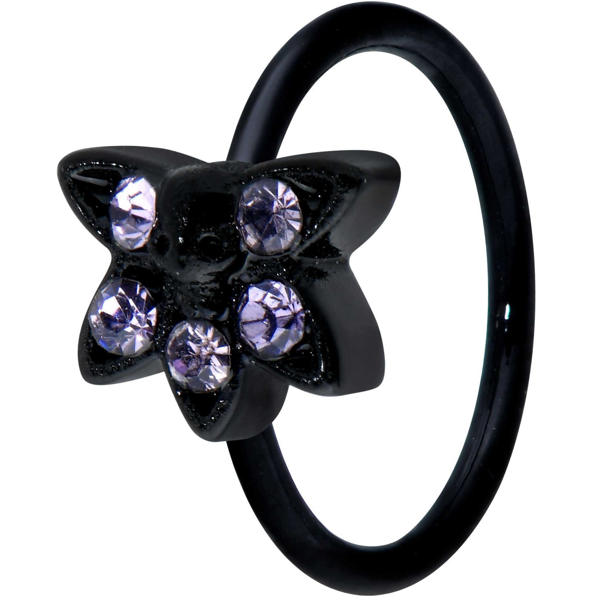 BodyCandy 20G 5/16 Purple Gem Black Skull Blossom Nose Hoop — main product shot