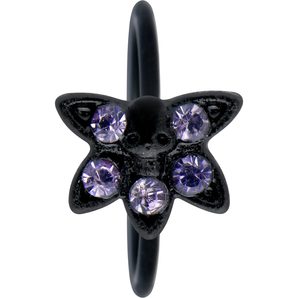 BodyCandy 20G 5/16 Purple Gem Black Skull Blossom Nose Hoop — detail close-up