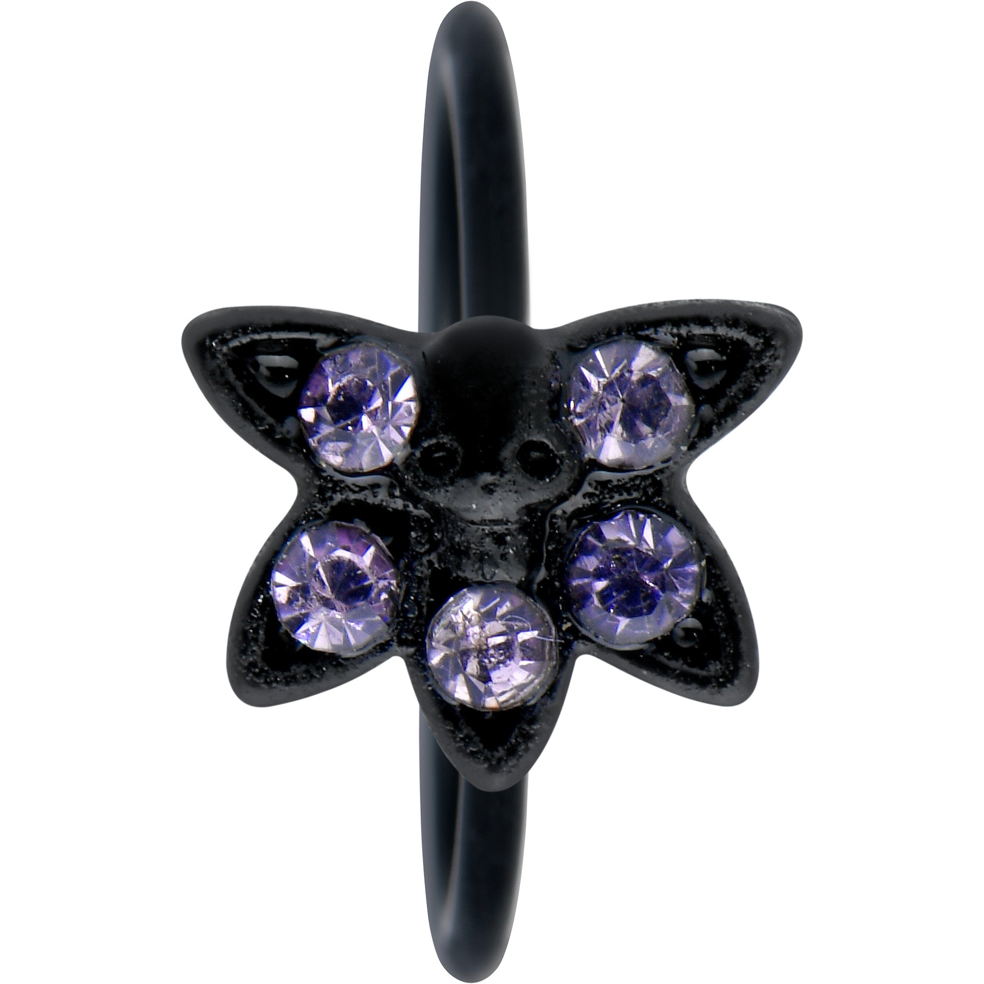 BodyCandy 20G 5/16 Purple Gem Black Skull Blossom Nose Hoop — detail close-up