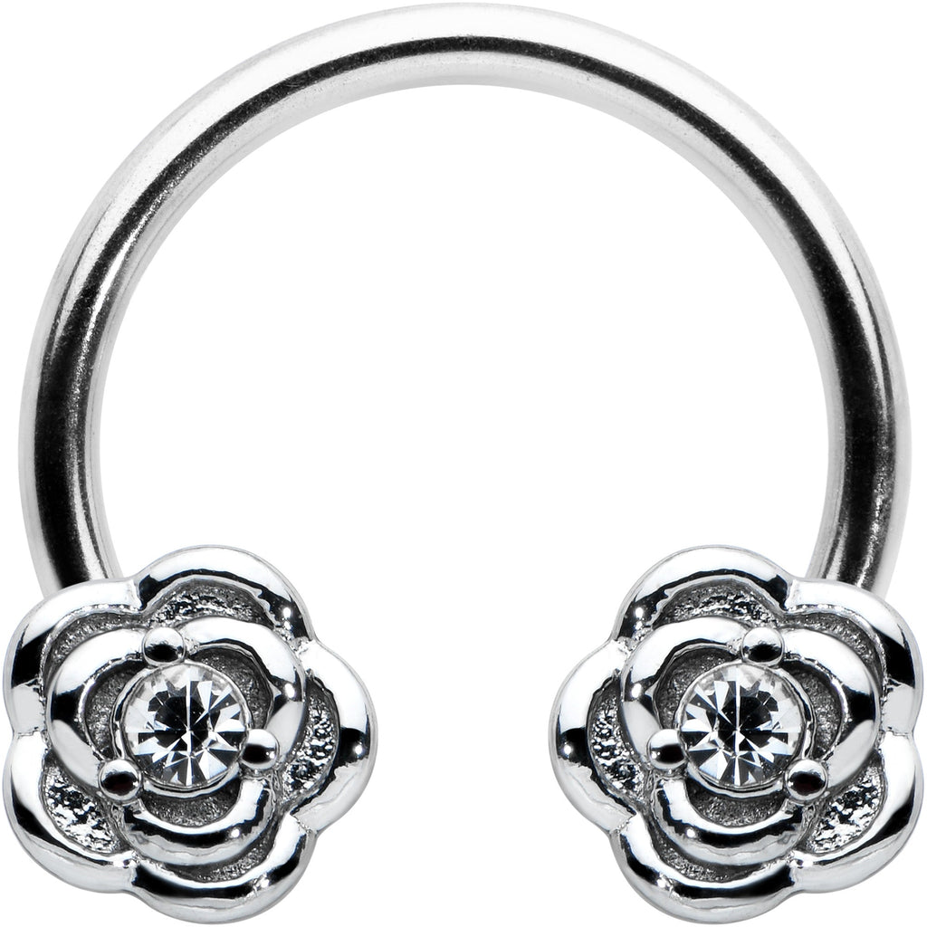 BodyCandy 16G 3/8 Textured Blooming Flowers Horseshoe Circular Barbell — main product shot