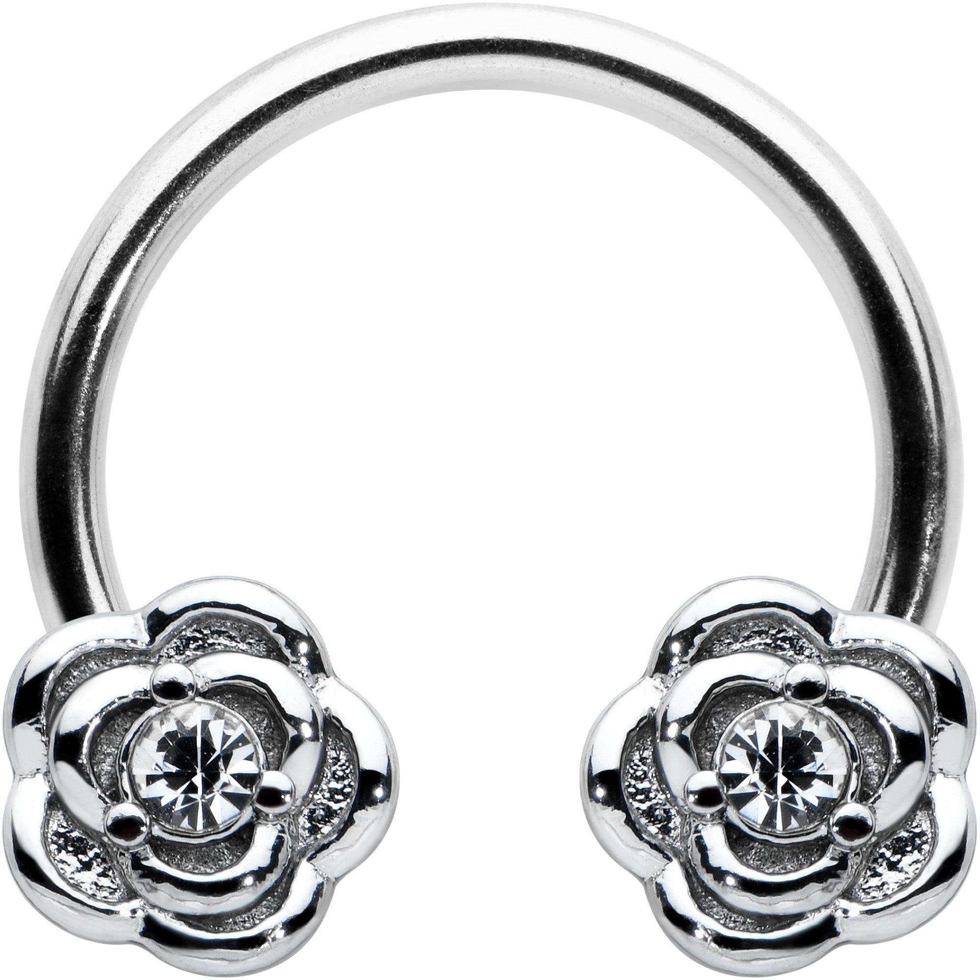 BodyCandy 16G 3/8 Textured Blooming Flowers Horseshoe Circular Barbell — main product shot