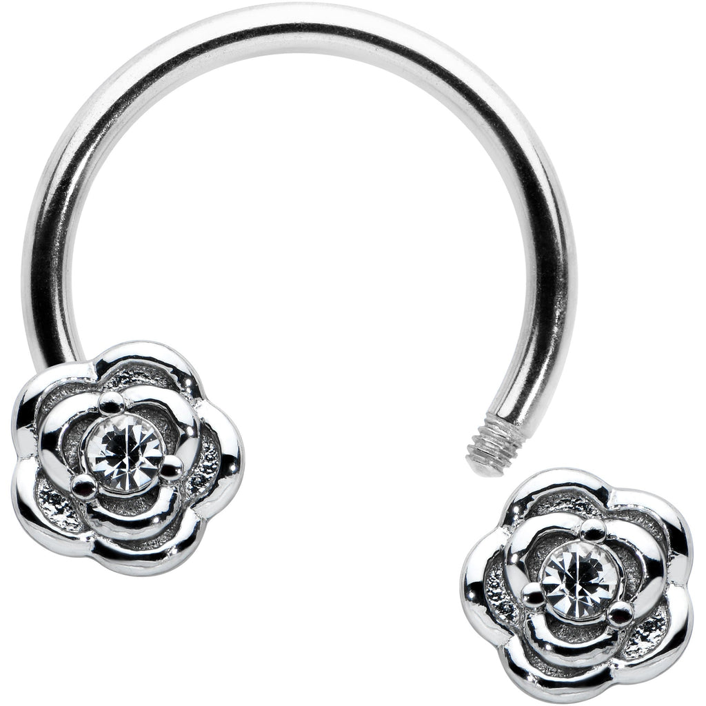 BodyCandy 16G 3/8 Textured Blooming Flowers Horseshoe Circular Barbell — detail close-up
