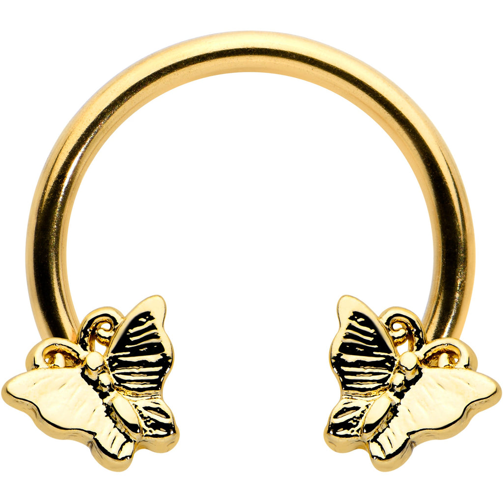 BodyCandy 16G 3/8 Gold Tone Burnished Butterflies Horseshoe Circular Barbell — main product shot