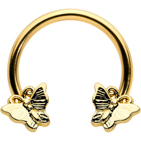 16G 3/8 Gold Tone Burnished Butterflies Horseshoe Circular Barbell