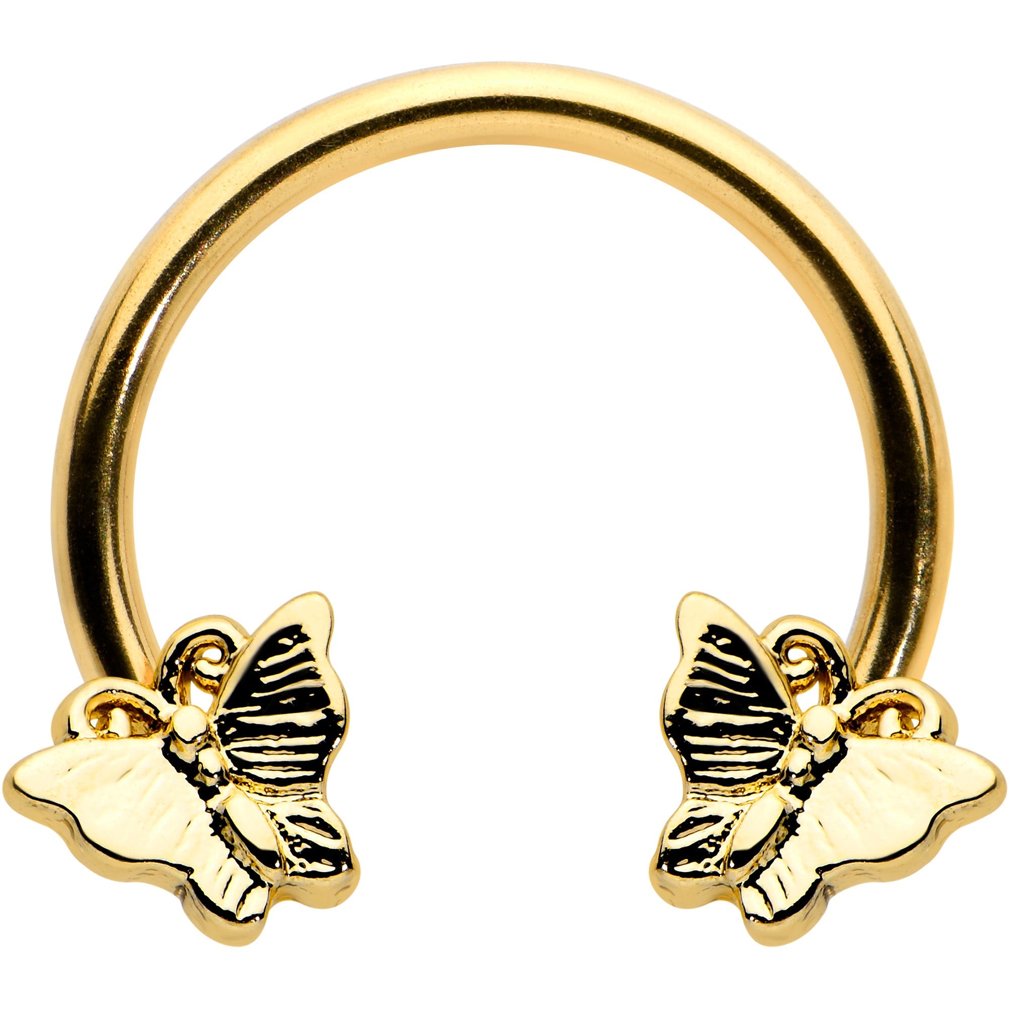 BodyCandy 16G 3/8 Gold Tone Burnished Butterflies Horseshoe Circular Barbell — main product shot