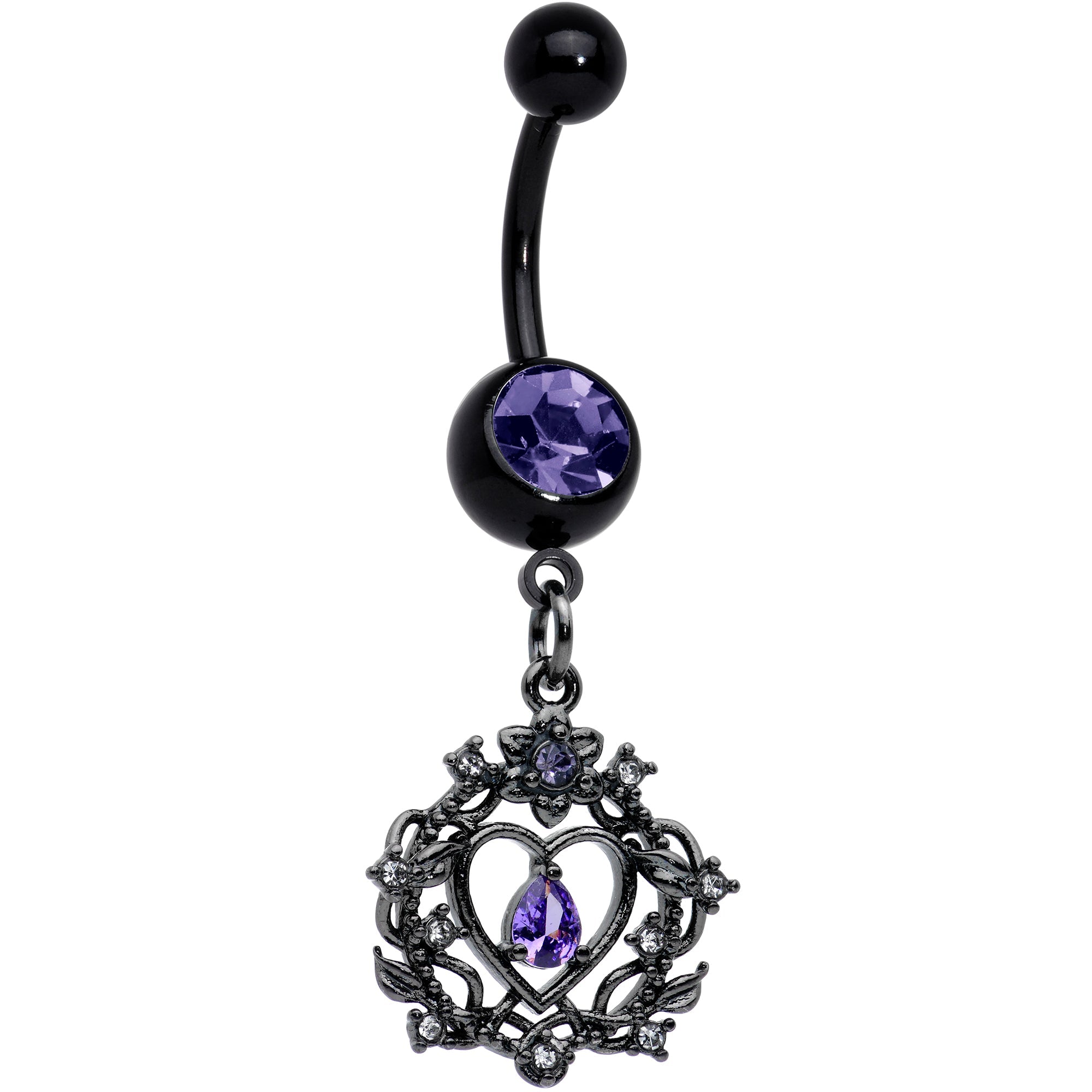 BodyCandy Purple Gem Black Regal Crown Dangle Belly Ring — main product shot