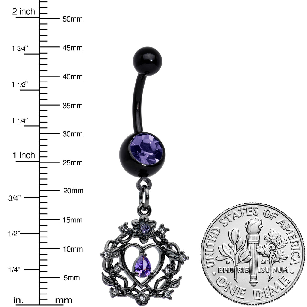 BodyCandy Purple Gem Black Regal Crown Dangle Belly Ring — lifestyle context