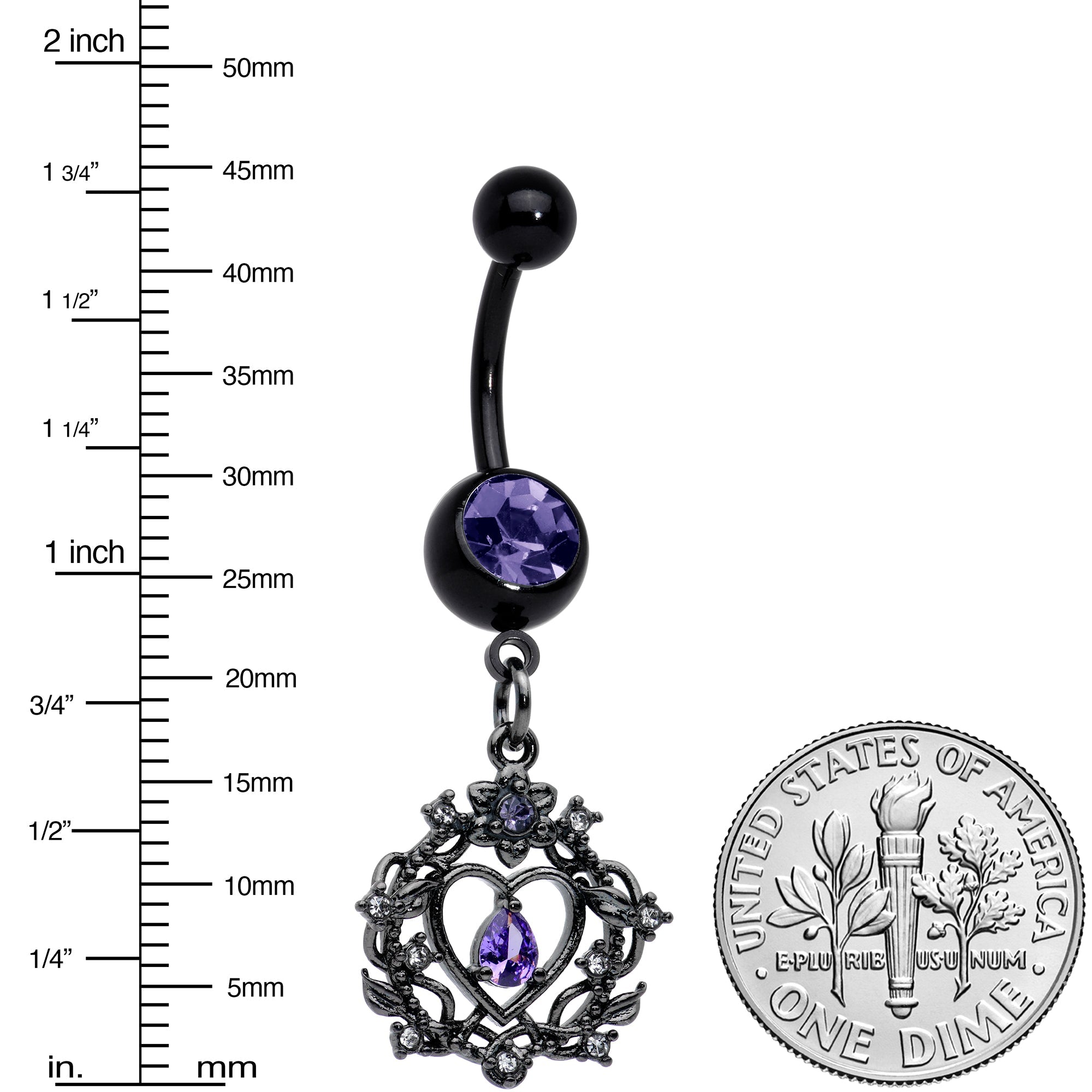 BodyCandy Purple Gem Black Regal Crown Dangle Belly Ring — lifestyle context
