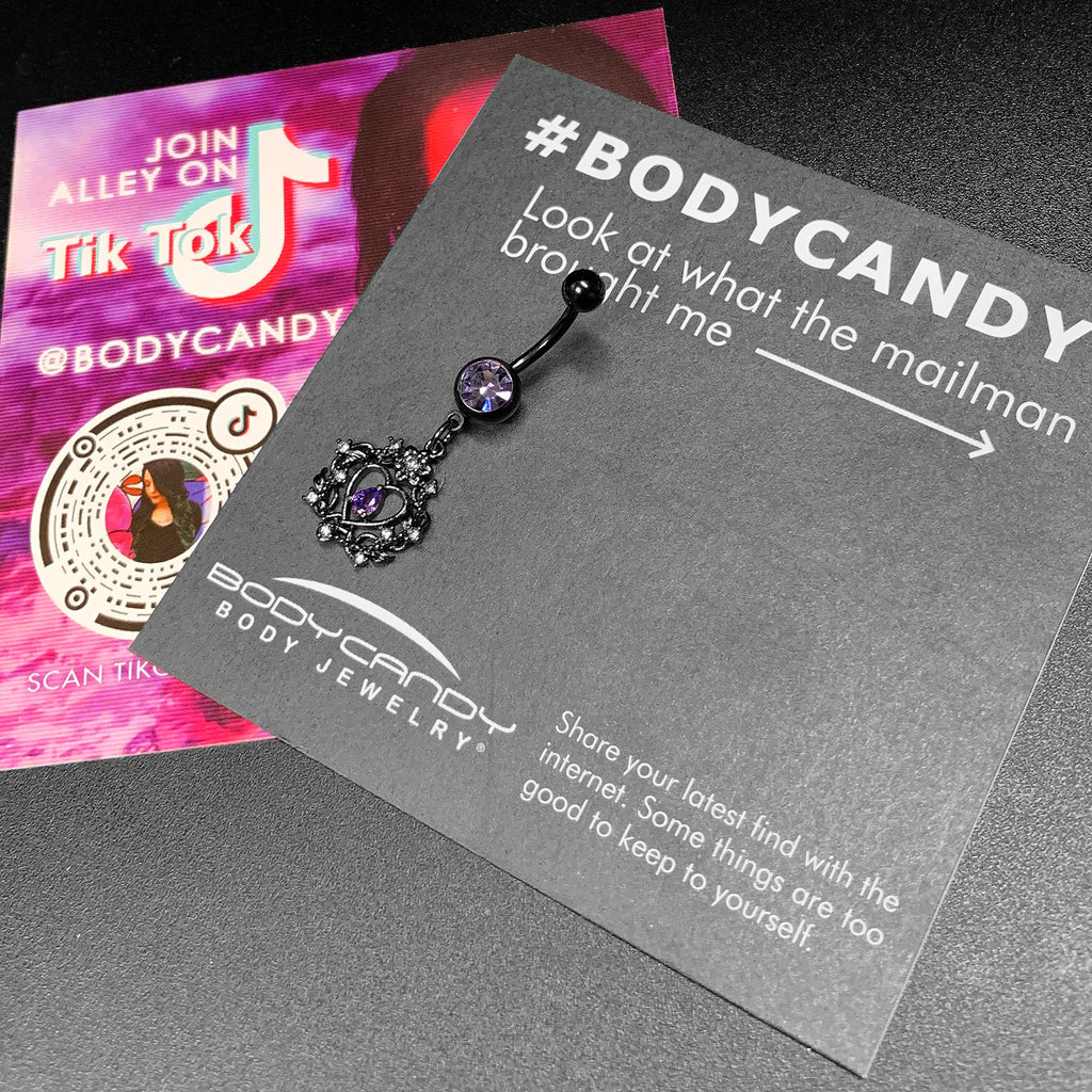 BodyCandy Purple Gem Black Regal Crown Dangle Belly Ring — side view