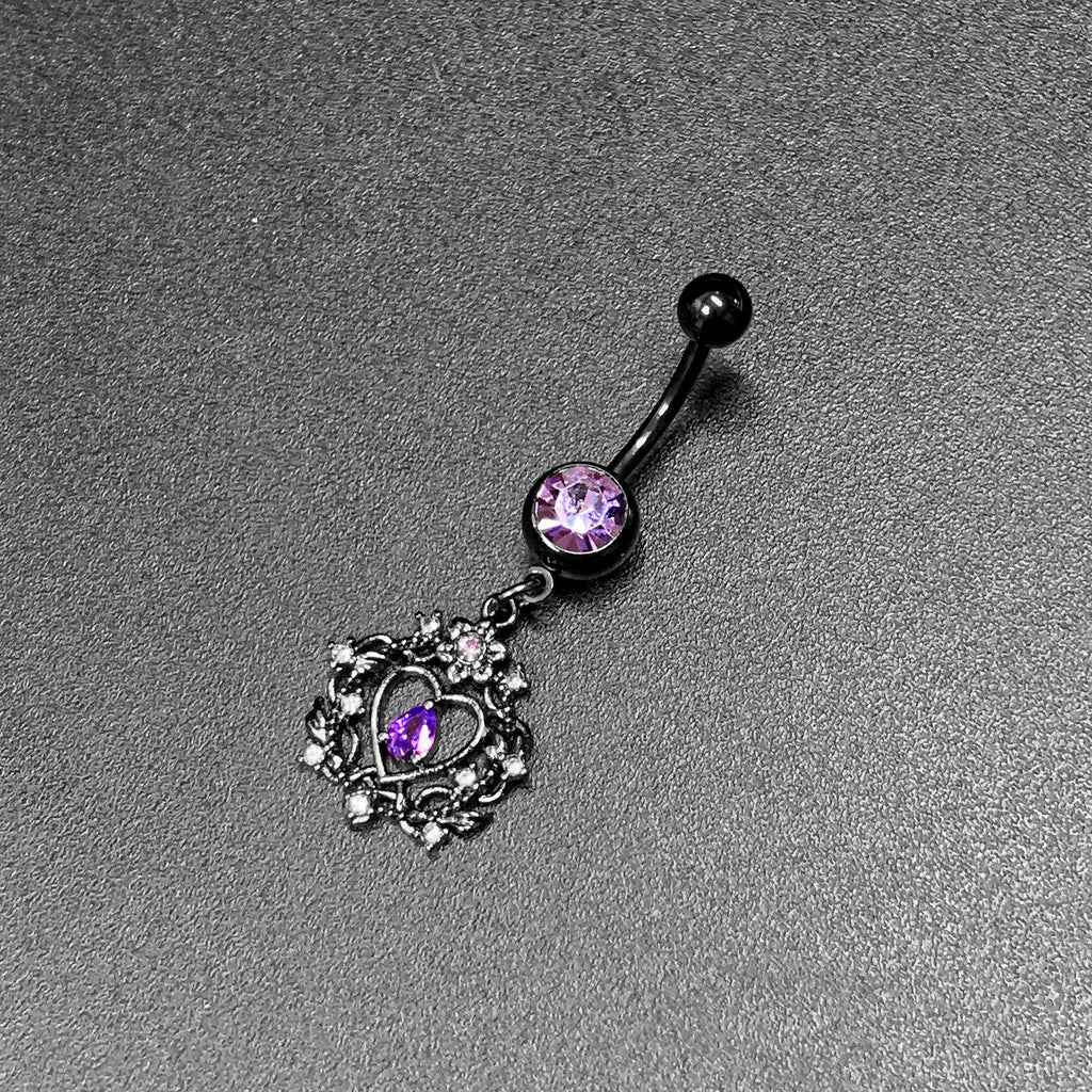 BodyCandy Purple Gem Black Regal Crown Dangle Belly Ring — alternative angle