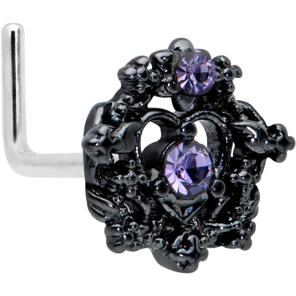BodyCandy 20G 7.5mm Purple Gem Regal Black Crown Heart L Shape Nose Ring — main product shot