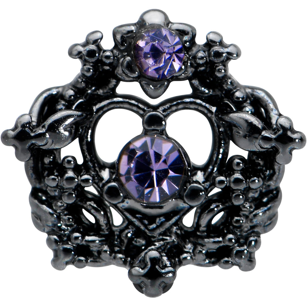 BodyCandy 20G 7.5mm Purple Gem Regal Black Crown Heart L Shape Nose Ring — detail close-up